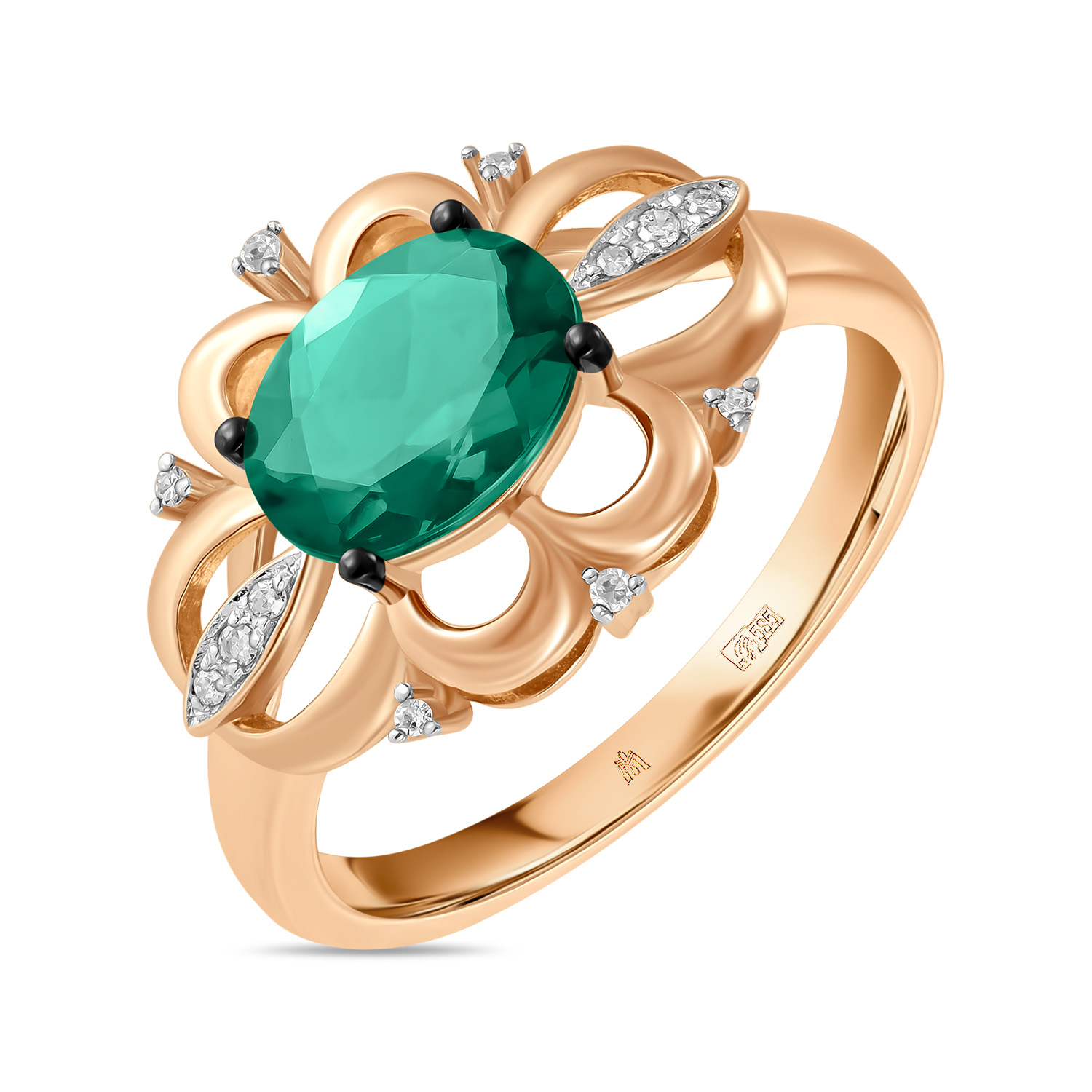 Кольца МЮЗ Золотое кольцо с бриллиантами и гидротермальным изумрудом кольца мюз кольцо с бриллиантами и гидротермальным изумрудом