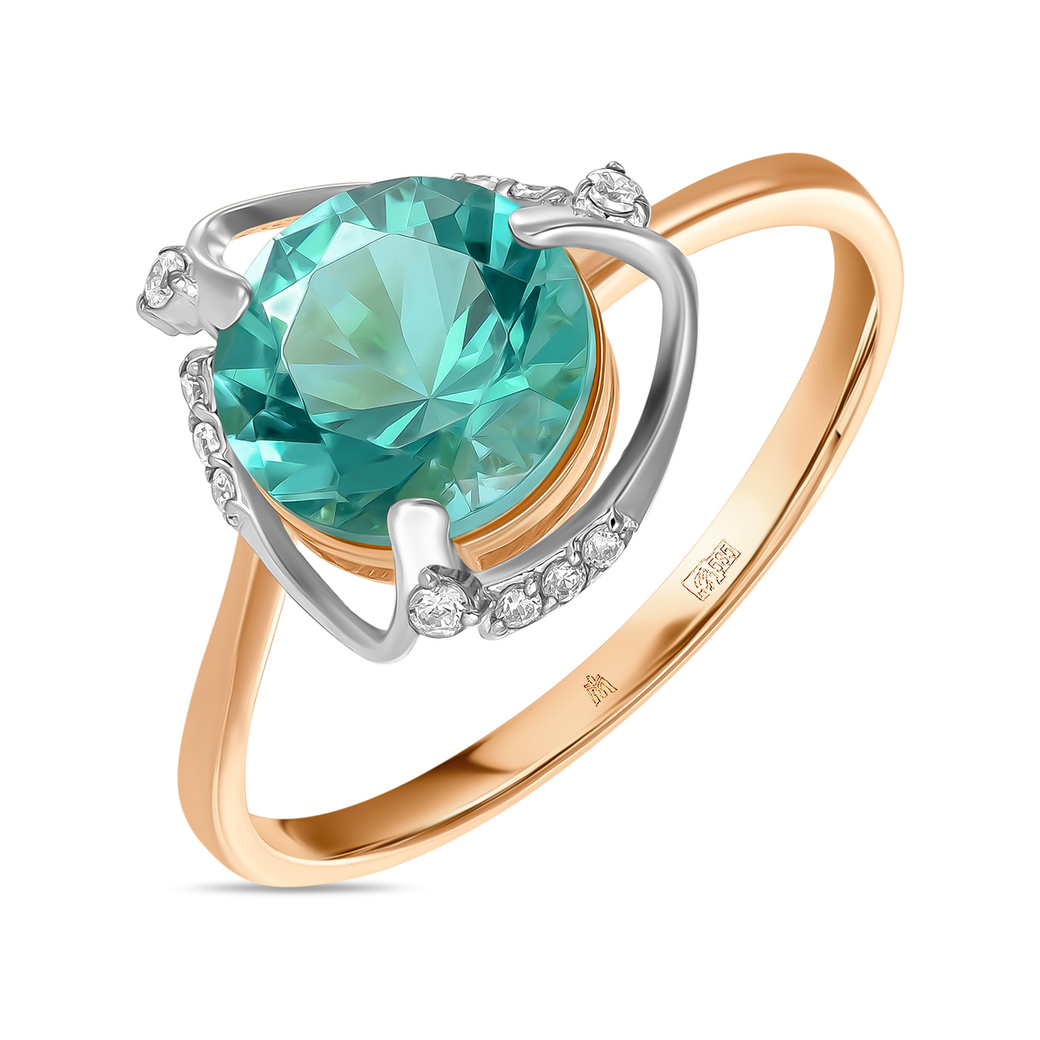 Кольца МЮЗ Золотое кольцо с наноситал турмалином и фианитами кольца мюз золотое кольцо с бриллиантами и турмалином