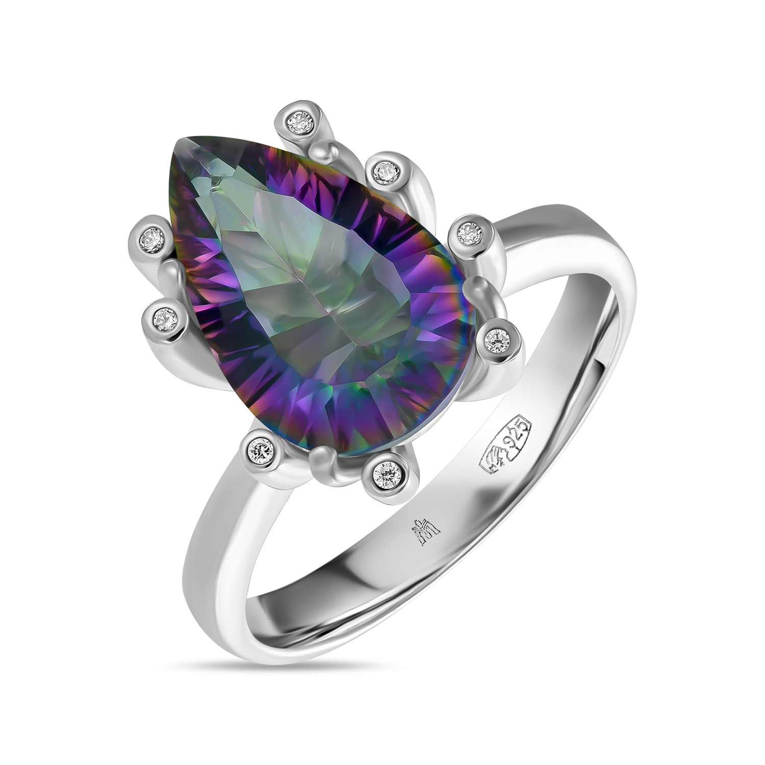 Кольца МЮЗ Серебряное кольцо с кварцем и фианитами серебряное кольцо с кварцем синтетическим розовым и бесцветными фианитами 1100912 04035 18