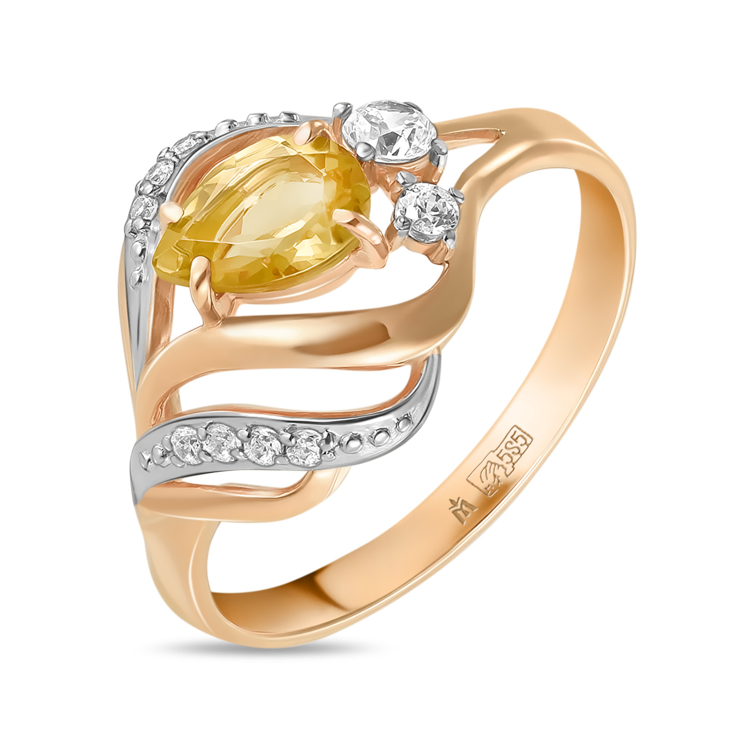 Кольца МЮЗ Золотое кольцо с наноситал султанитом и фианитами