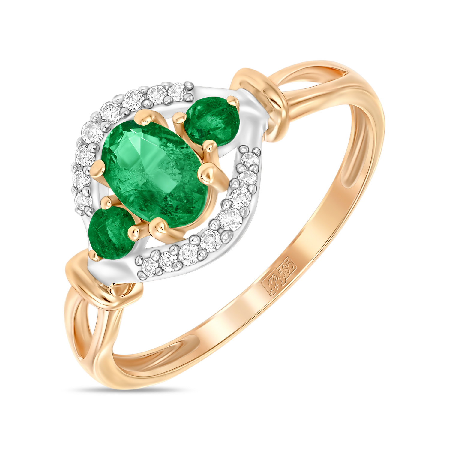 Кольца МЮЗ Золотое кольцо с бриллиантами и изумрудами 37160
