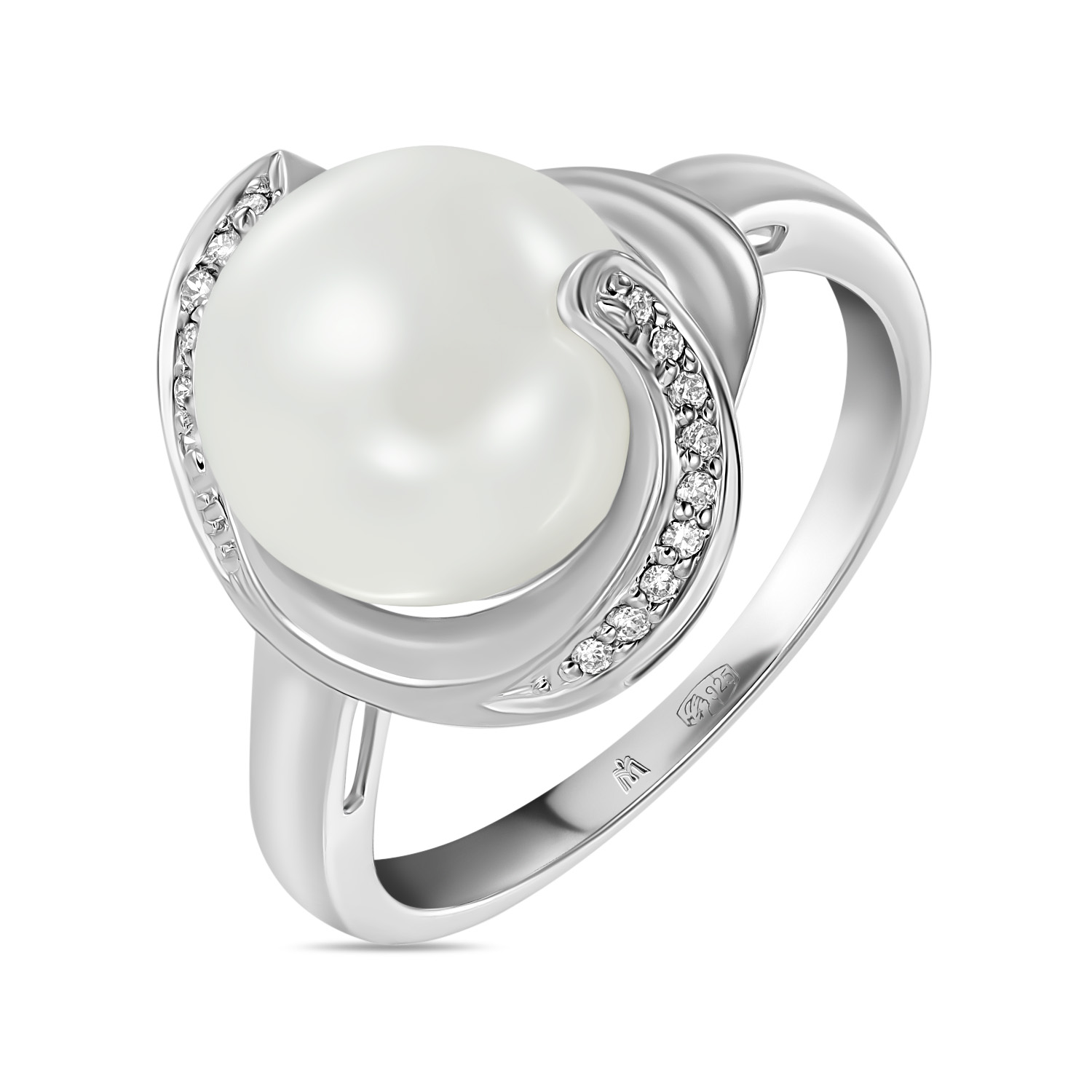 Кольца МЮЗ Серебряное кольцо с жемчугом и фианитами кольца мюз серебряное кольцо с жемчугом