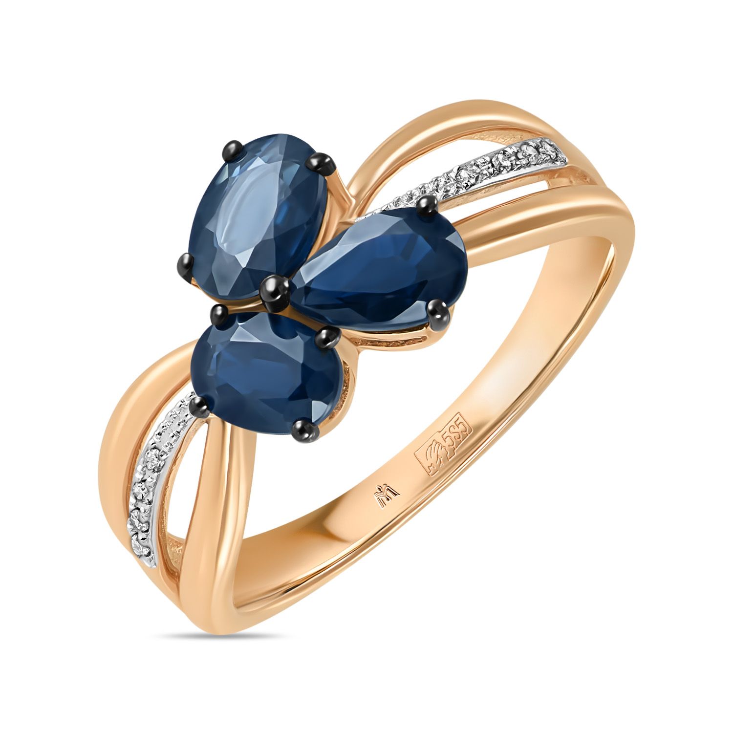 Кольца МЮЗ Золотое кольцо с бриллиантами и сапфирами 37595
