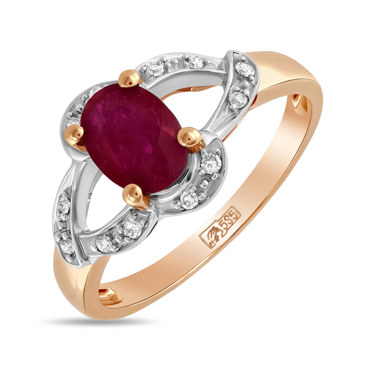 Кольца МЮЗ Золотое кольцо с бриллиантами и рубином 42995