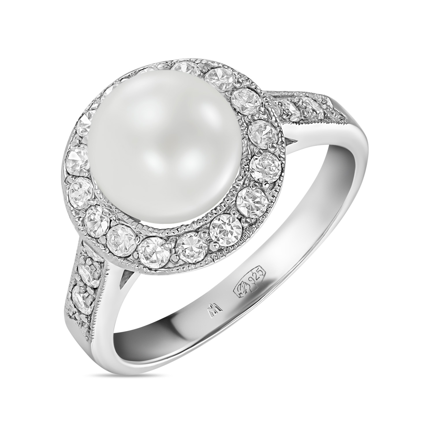 Кольца МЮЗ Серебряное кольцо с жемчугом и фианитами серебряное кольцо с жемчугом родолитом