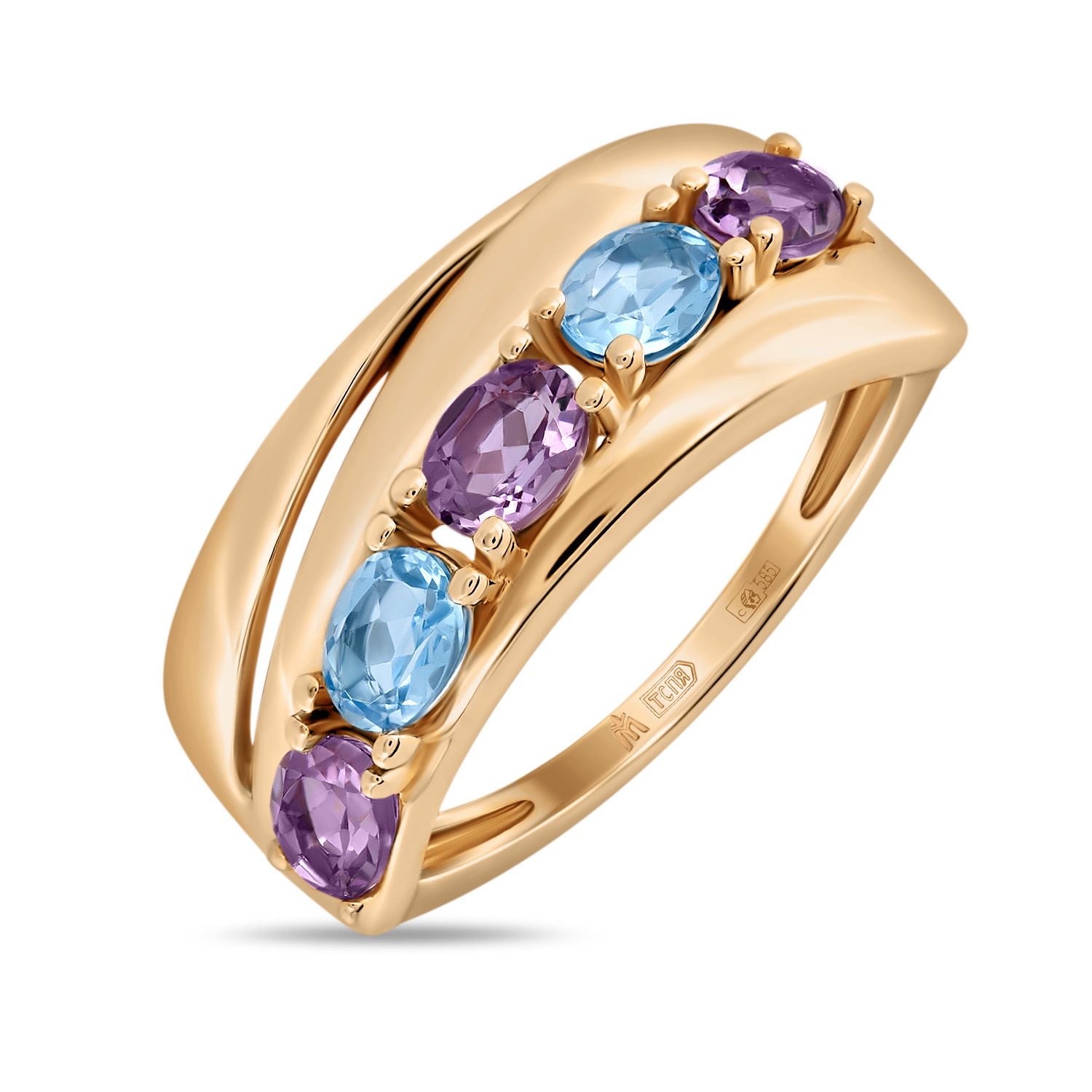 кольца мюз золотое кольцо с аметистами топазом и бриллиантами Кольца МЮЗ Золотое кольцо с аметистами и топазом