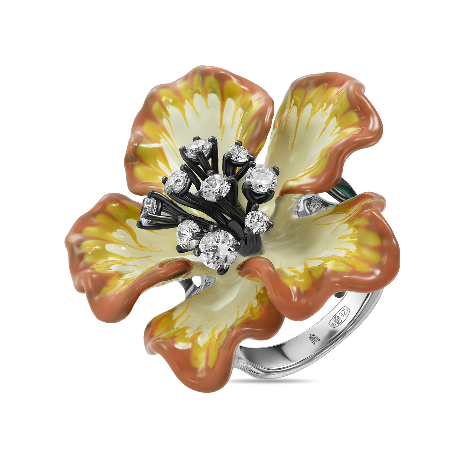 Кольца МЮЗ Серебряное кольцо с эмалью и фианитами кольцо серебряное sokolov с фианитами и эмалью 18 размер