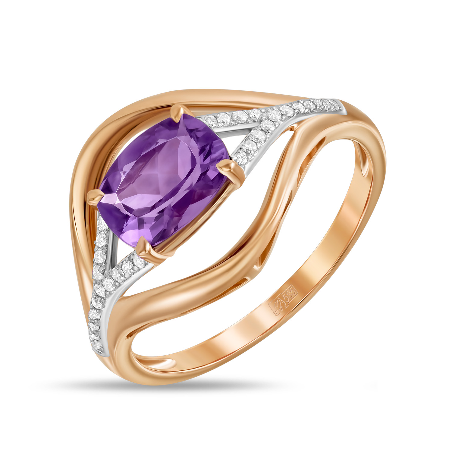Кольца МЮЗ Золотое кольцо с аметистом и бриллиантами кольца мюз золотое кольцо с аметистом