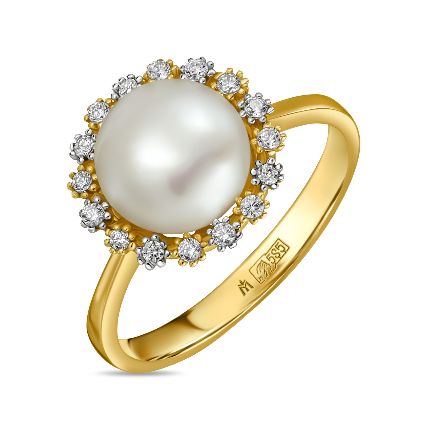 Кольца МЮЗ Золотое кольцо с жемчугом и фианитами кольца эстет золотое кольцо с жемчугом фианитами