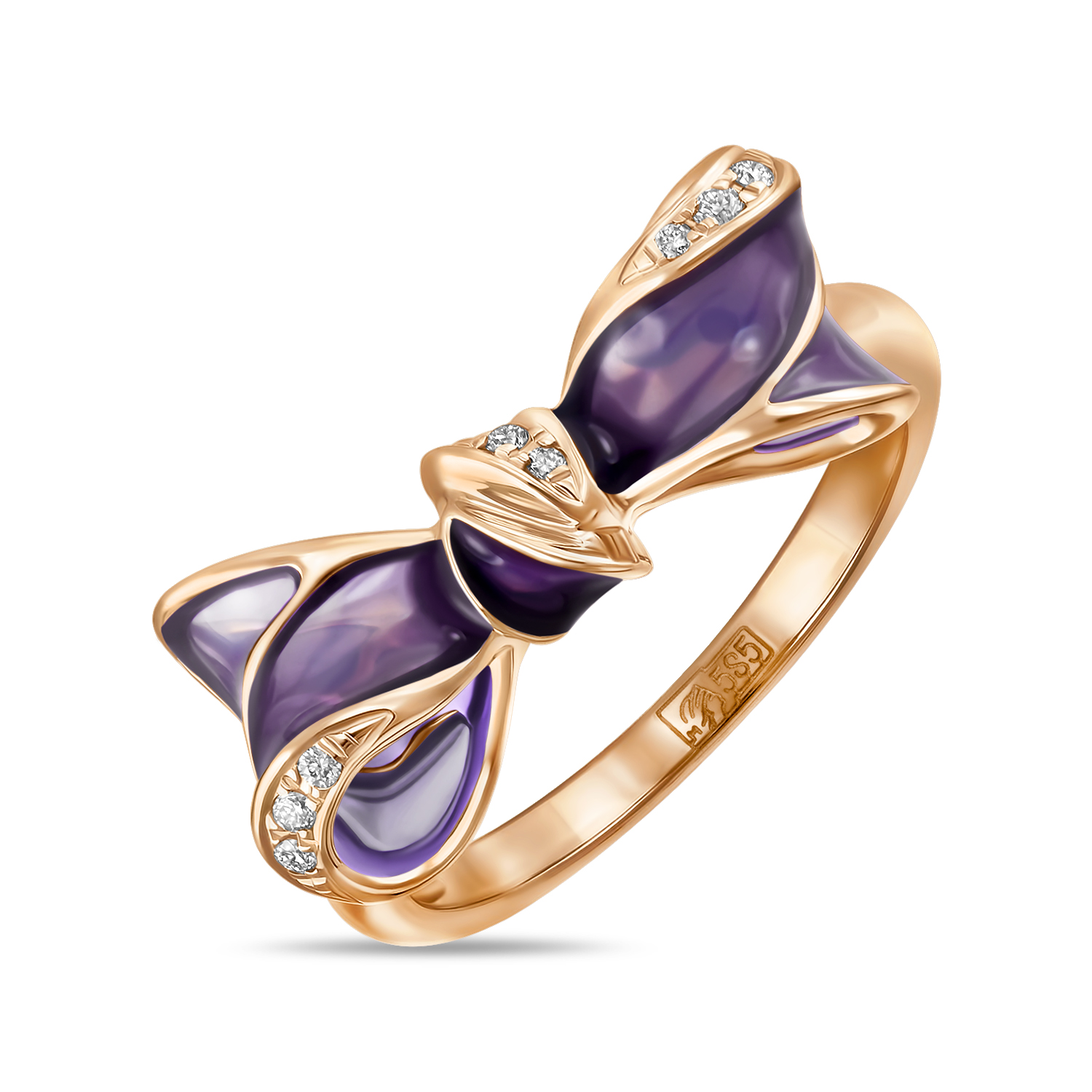 Кольца МЮЗ Золотое кольцо с бриллиантами и эмалью