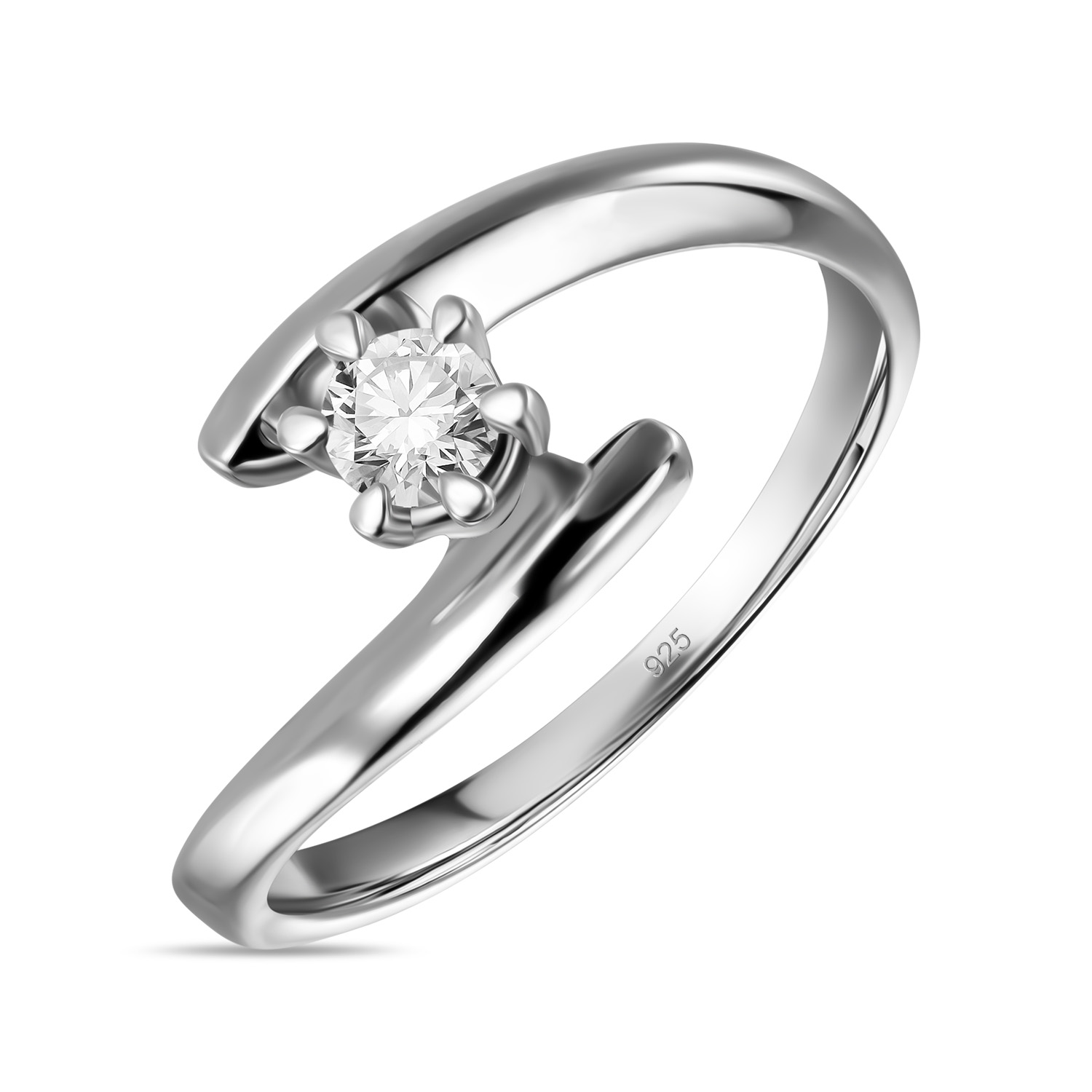 серебряное кольцо с бесцветным фианитом в золочении б2387799 Кольца МЮЗ Серебряное кольцо с фианитом