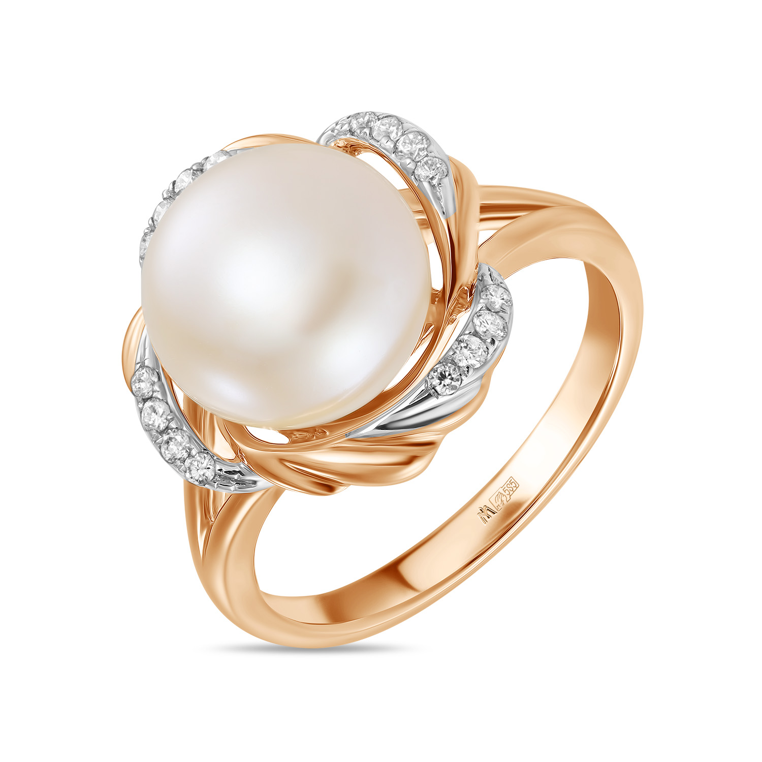 Кольца МЮЗ Золотое кольцо с бриллиантами и жемчугом