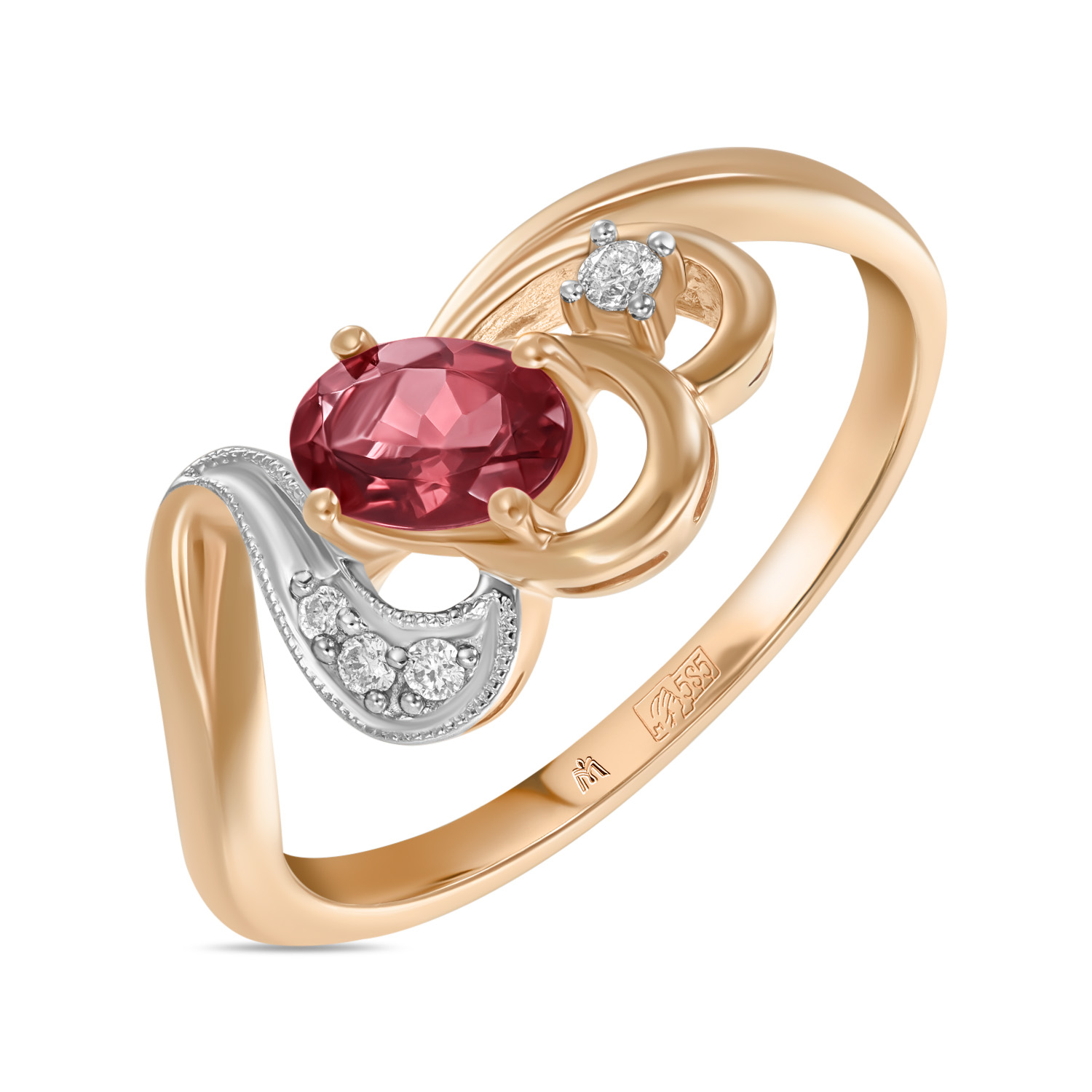 Кольца МЮЗ Золотое кольцо с бриллиантами и турмалином
