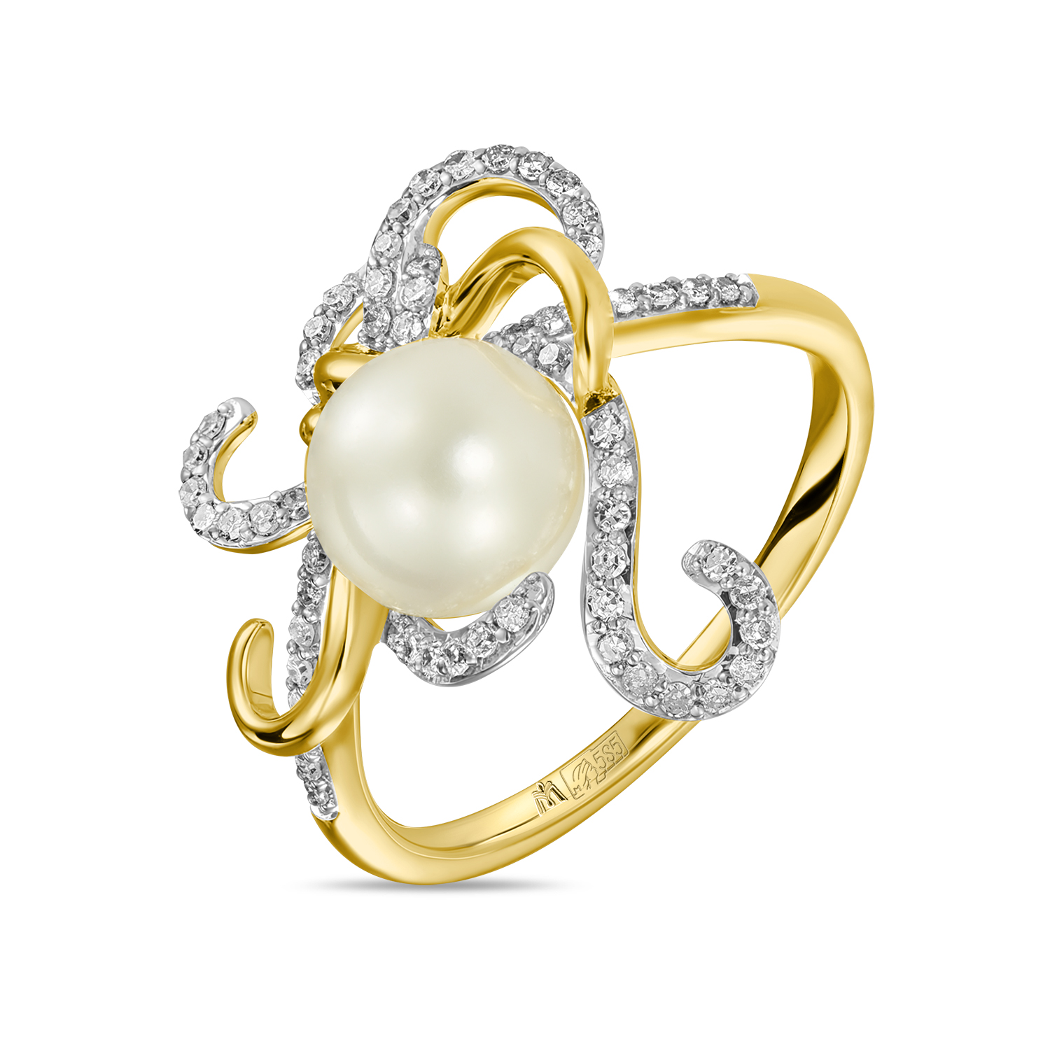 Кольца МЮЗ Золотое кольцо с бриллиантами и жемчугом кольца мюз золотое кольцо с бриллиантами и жемчугом