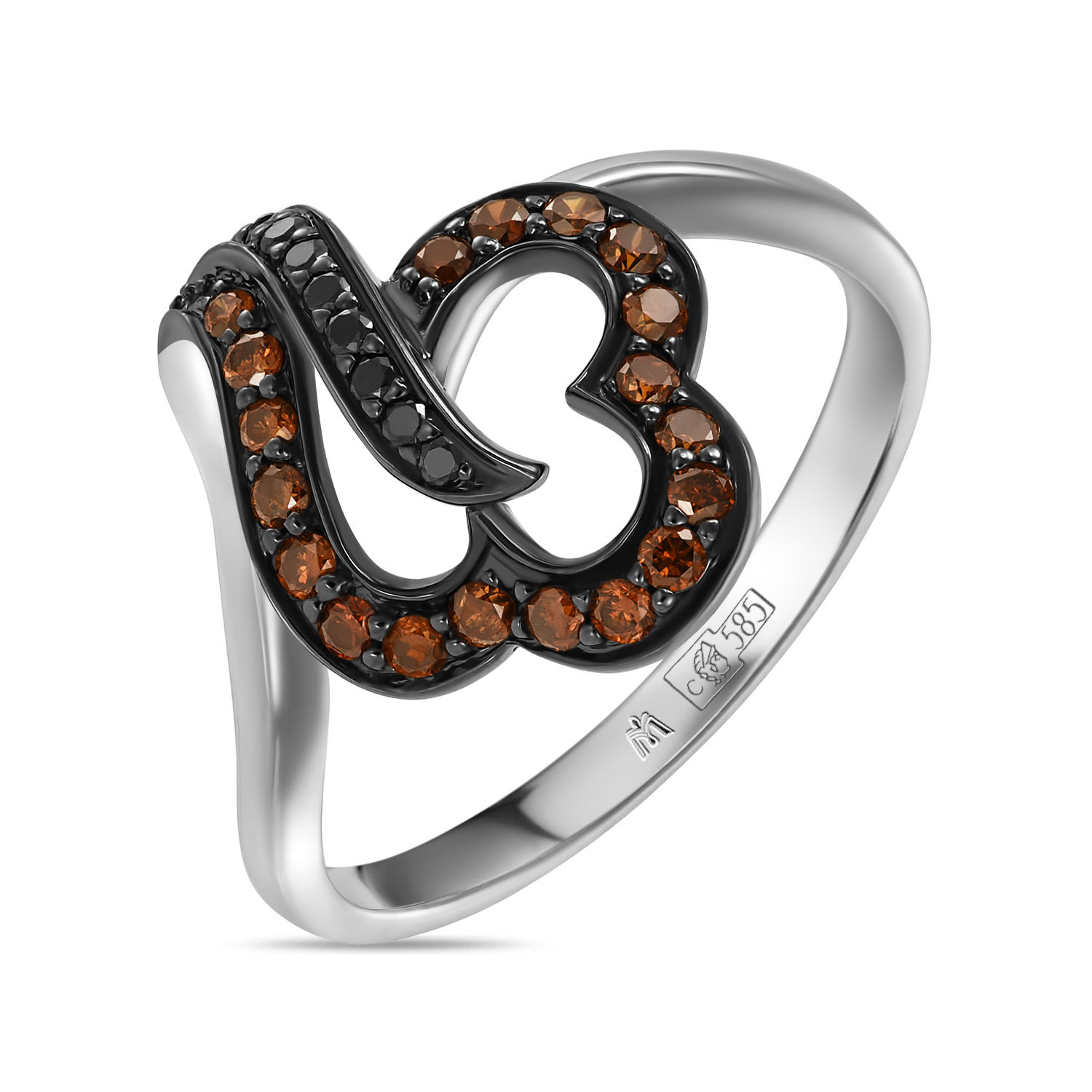 Кольца МЮЗ Золотое кольцо с облагороженными бриллиантами и цветными бриллиантами 37160