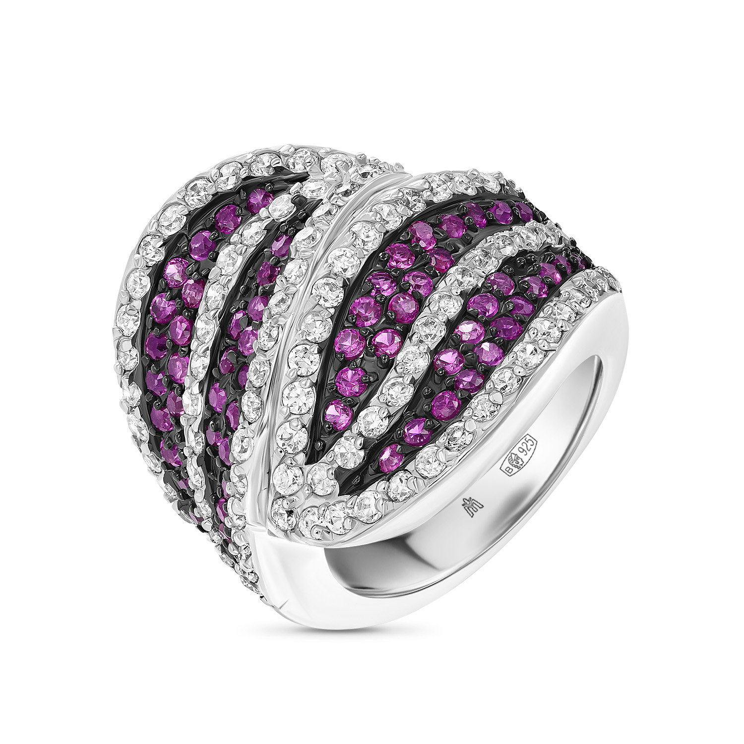 Кольца МЮЗ Серебряное кольцо с синтетическим рубином и фианитами серебряное кольцо кейти с рубином и фианитами