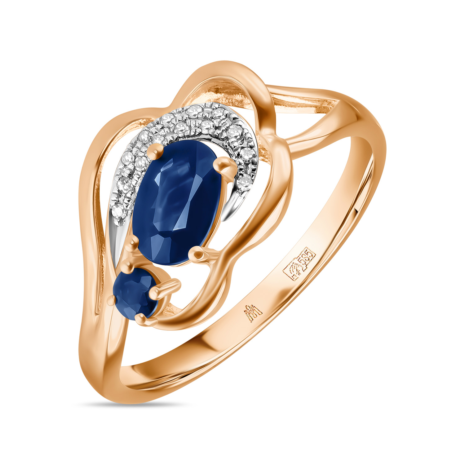 Кольца МЮЗ Золотое кольцо с бриллиантами и сапфирами 24395