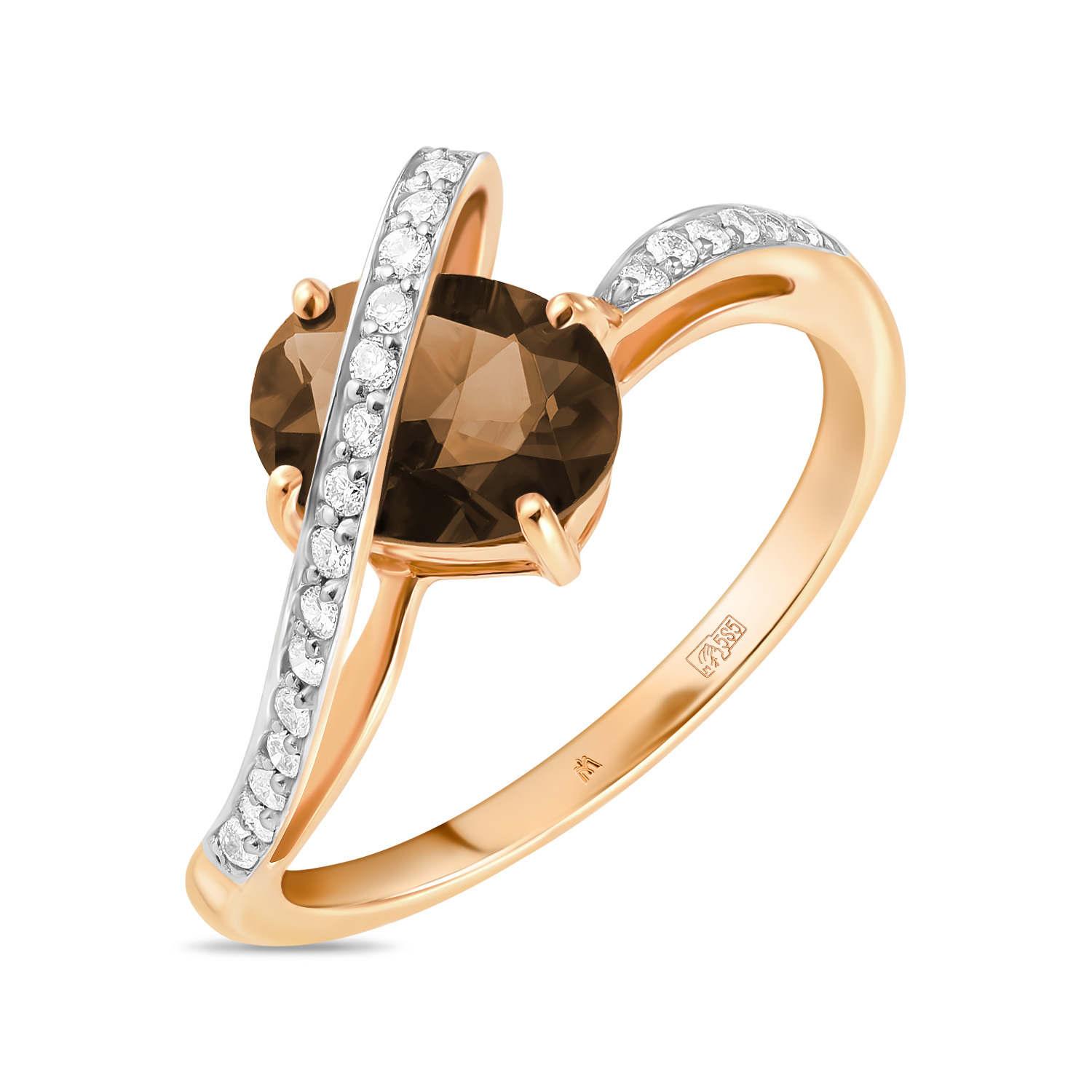 Кольца МЮЗ Золотое кольцо с бриллиантами и кварцем
