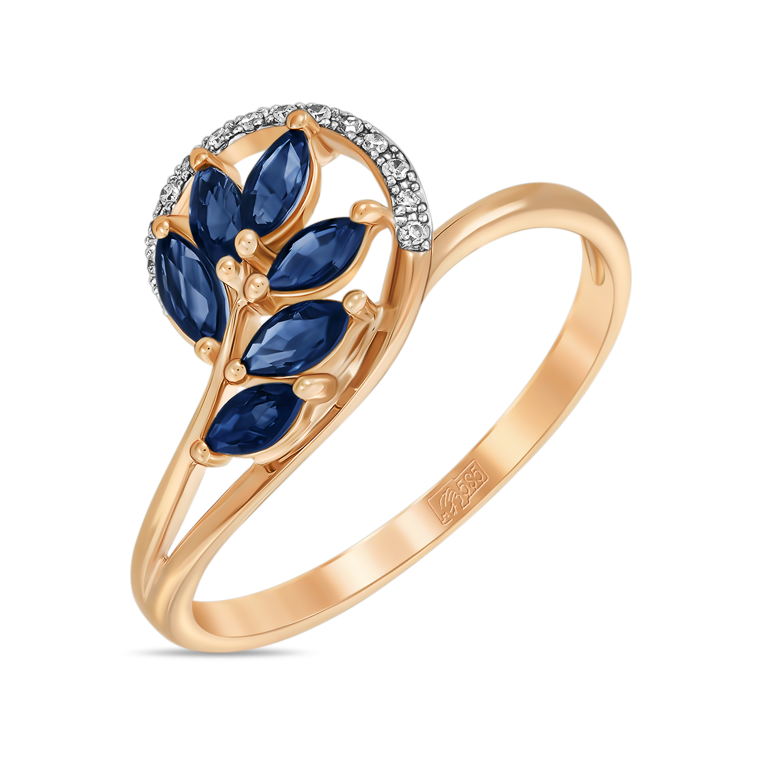 Кольца МЮЗ Золотое кольцо с бриллиантами и сапфирами 25795