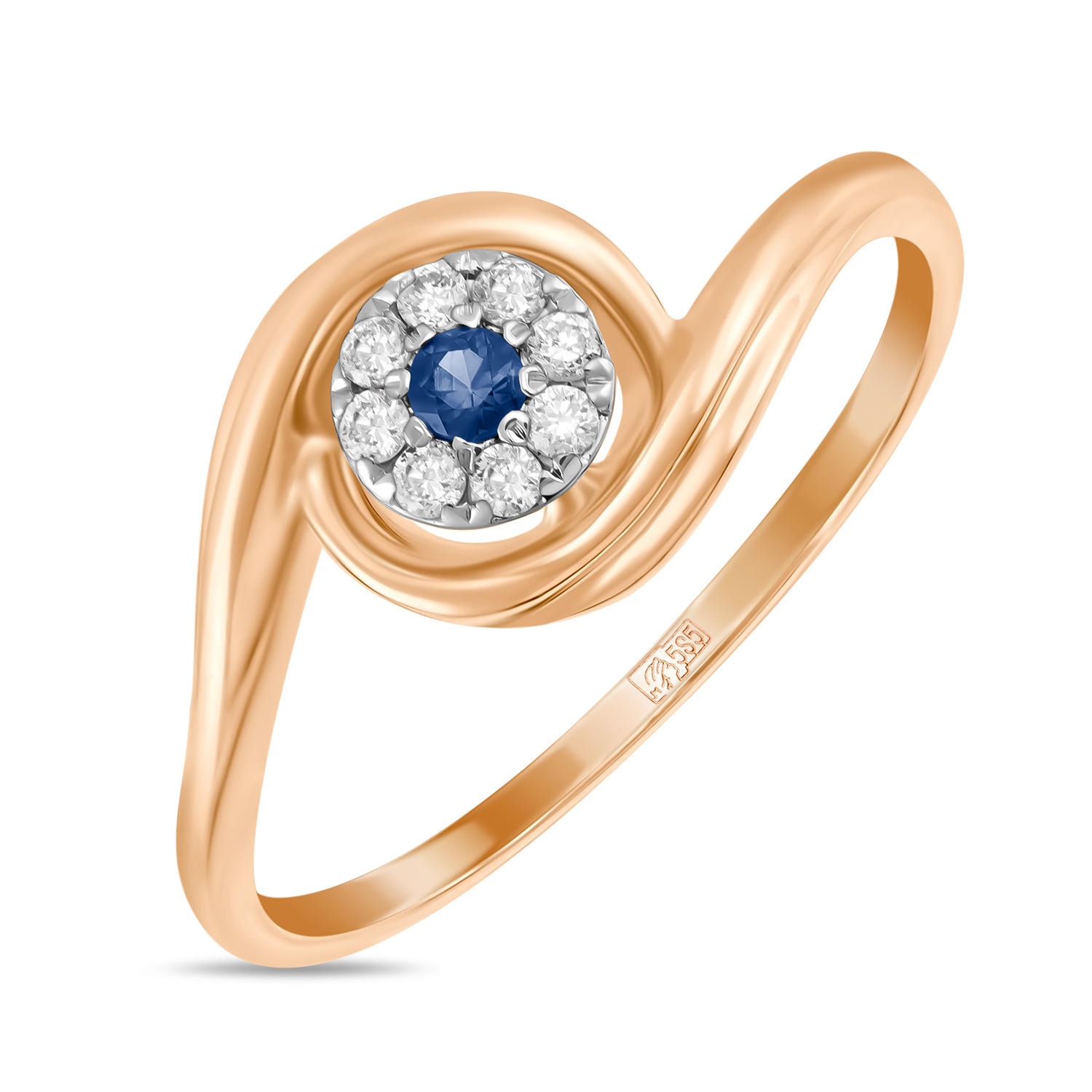 Кольца МЮЗ Золотое кольцо с бриллиантами и сапфиром 28595