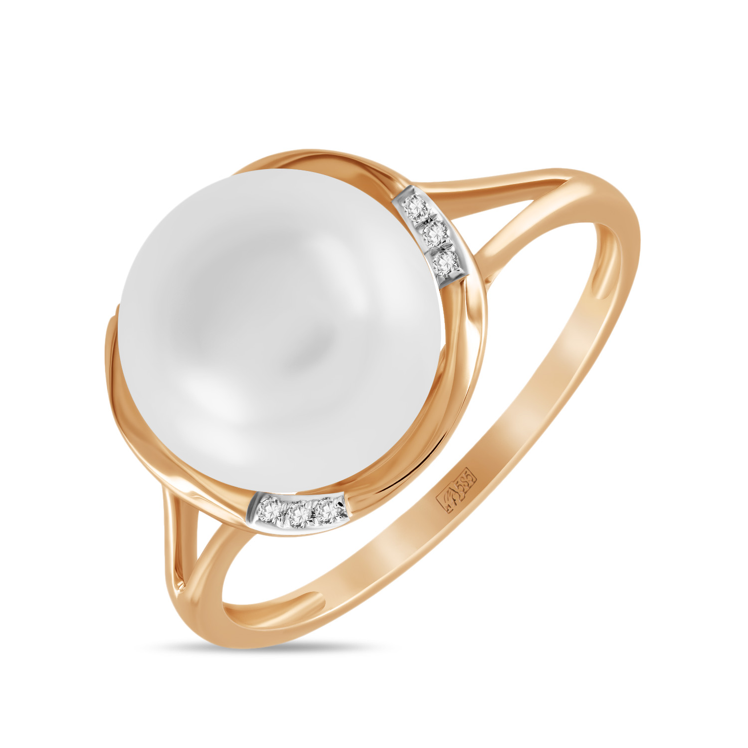 Кольца МЮЗ Золотое кольцо с бриллиантами и жемчугом