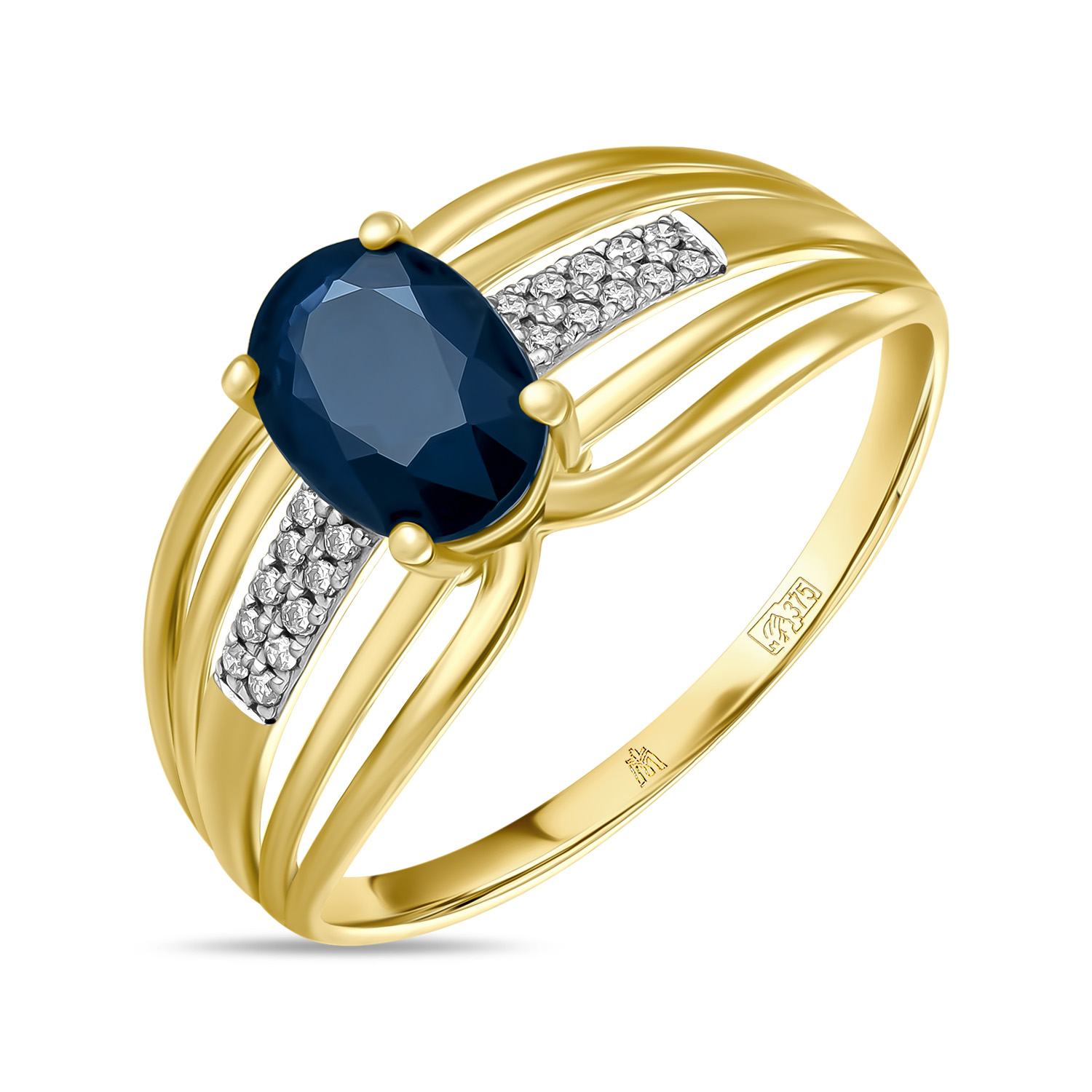 Кольца МЮЗ Золотое кольцо с бриллиантами и сапфиром 23995