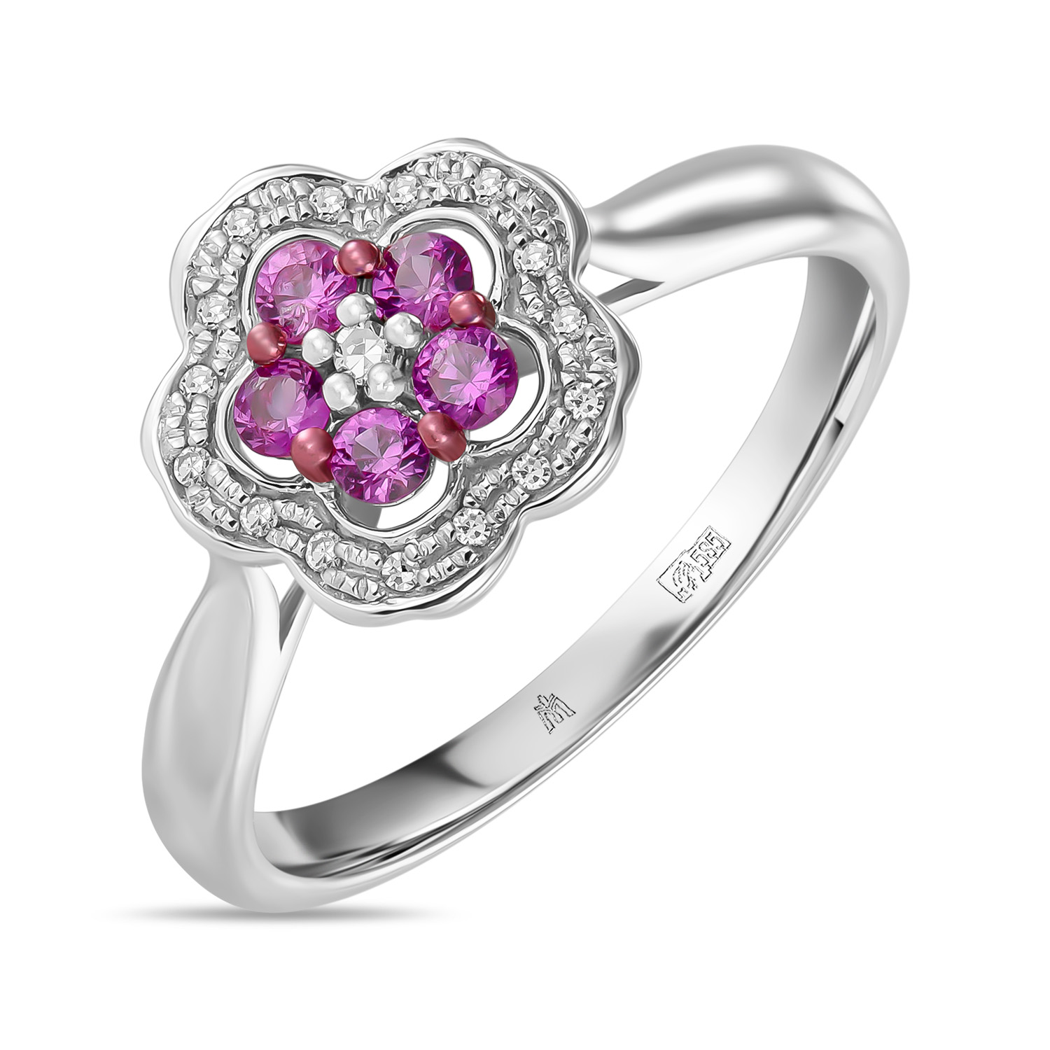 Кольца МЮЗ Золотое кольцо с бриллиантами и цветными сапфирами