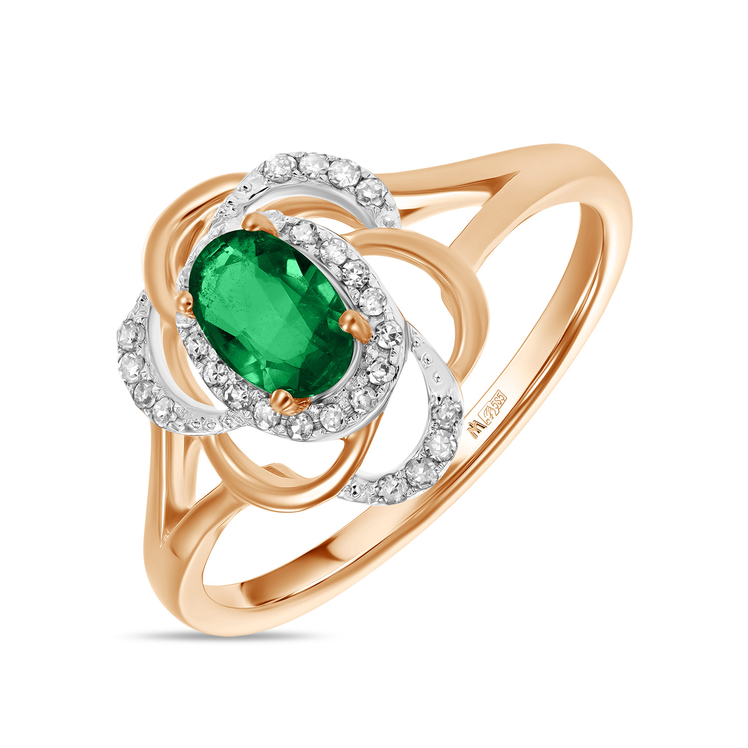 Кольца МЮЗ Золотое кольцо с бриллиантами и изумрудом 37160