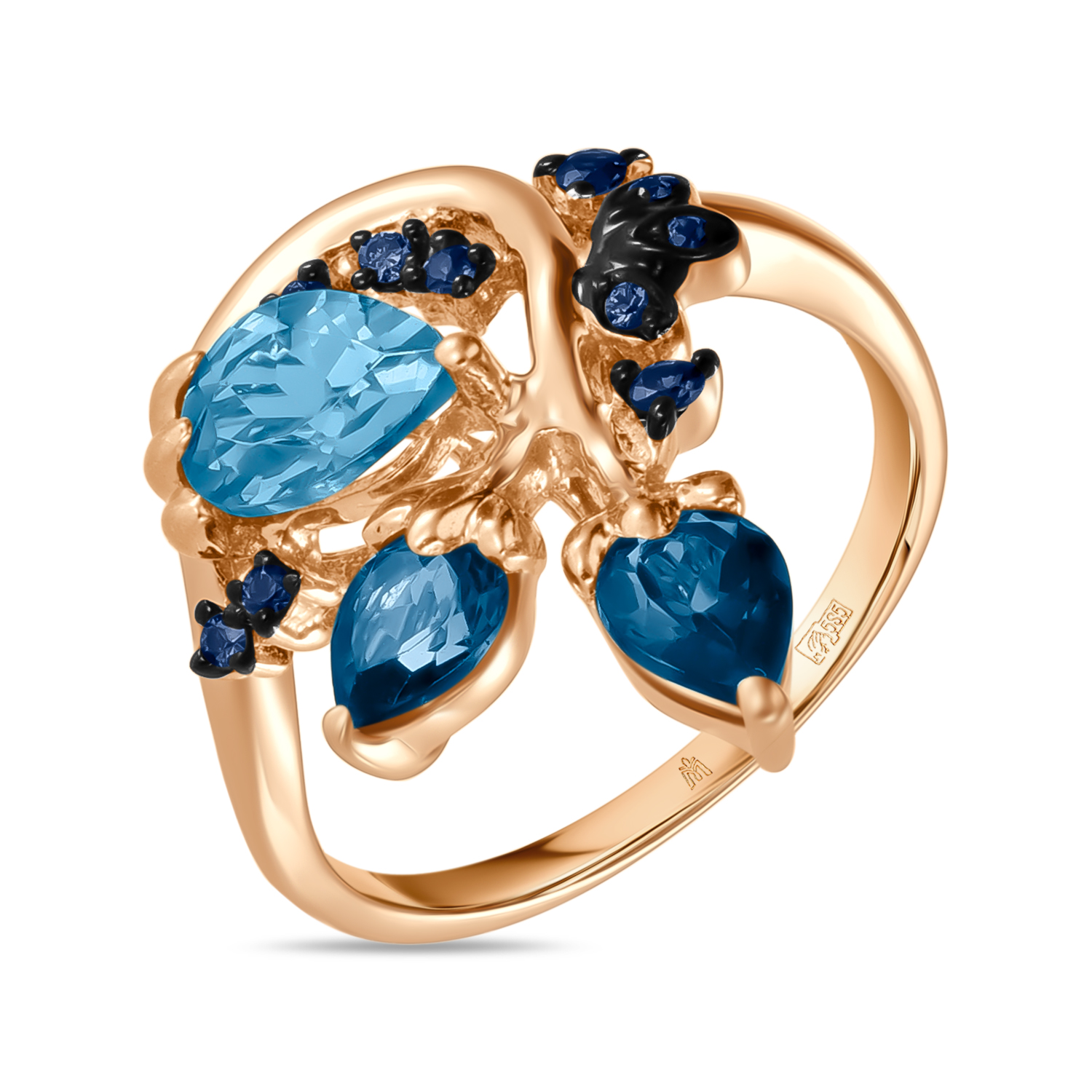 Кольца МЮЗ Золотое кольцо с топазом, цветными бриллиантами и сапфирами кольца мюз золотое кольцо с топазом бриллиантами и цветными бриллиантами