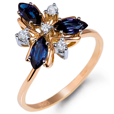 Кольца МЮЗ Золотое кольцо с бриллиантами и сапфирами 37160