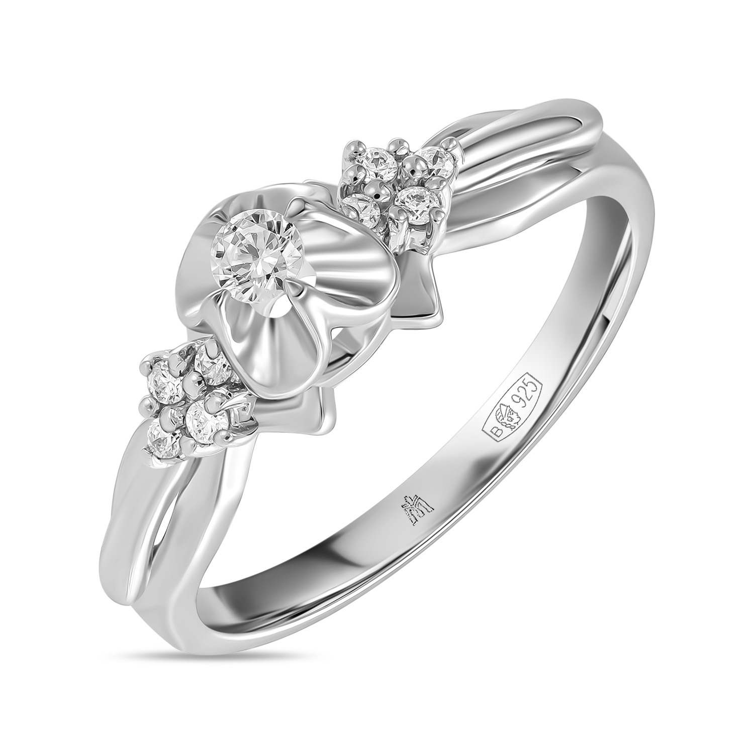 Кольца МЮЗ Серебряное кольцо с фианитами кольца мюз серебряное кольцо с хризолитом и фианитами