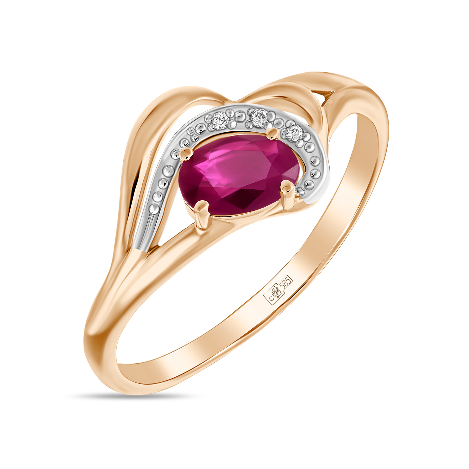 Кольца МЮЗ Золотое кольцо с рубином и фианитами кольца мюз золотое кольцо с синтетическим рубином и фианитами
