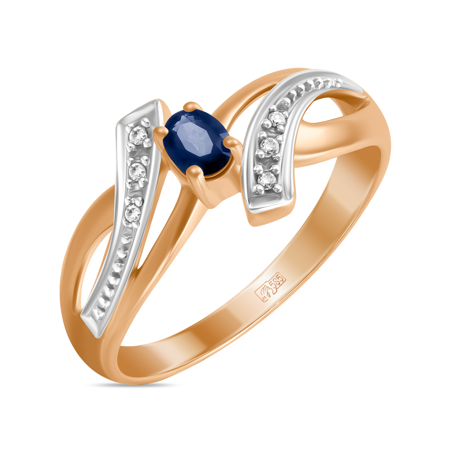 Кольца МЮЗ Золотое кольцо с бриллиантами и сапфиром 24395
