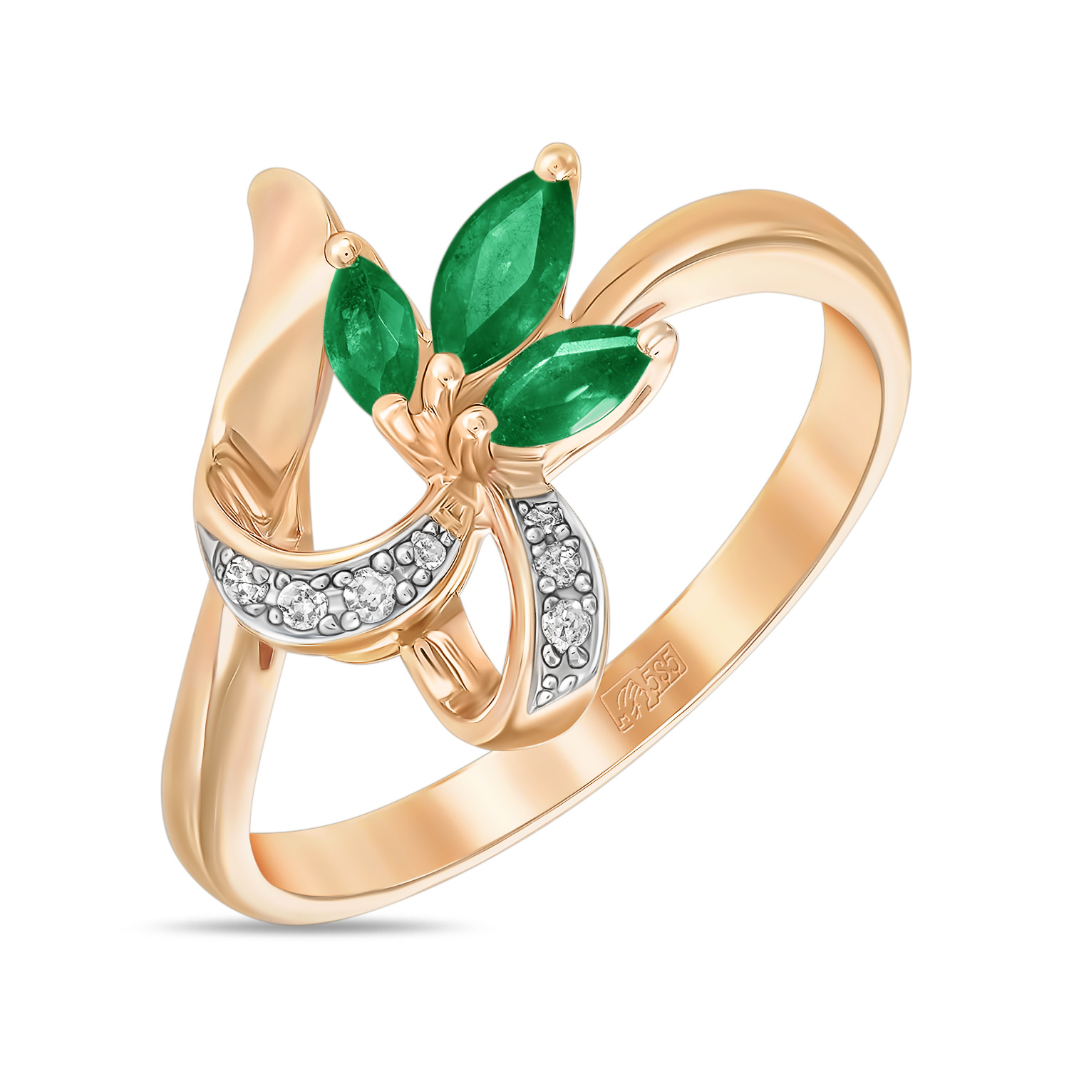 кольца мюз золотое кольцо с изумрудами Кольца МЮЗ Золотое кольцо с бриллиантами и изумрудами