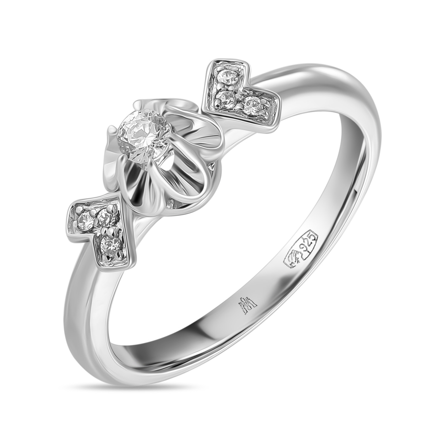 Кольца МЮЗ Серебряное кольцо с фианитами кольца мюз серебряное кольцо с кристаллом и фианитами