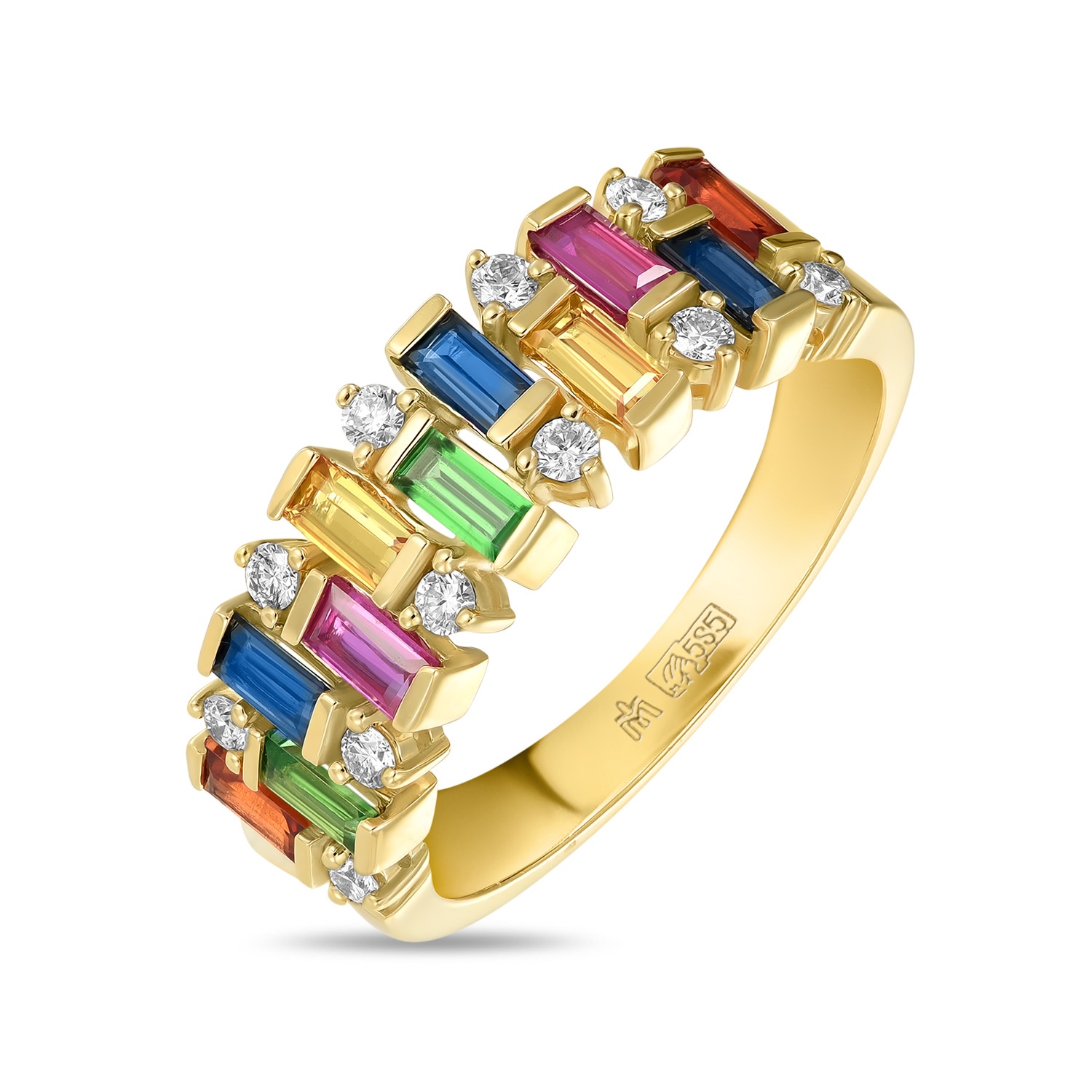 Кольца МЮЗ Кольцо с бриллиантами, гранатами, сапфирами и цветными сапфирами кольца мюз золотое кольцо с бриллиантами гранатами и цветными сапфирами