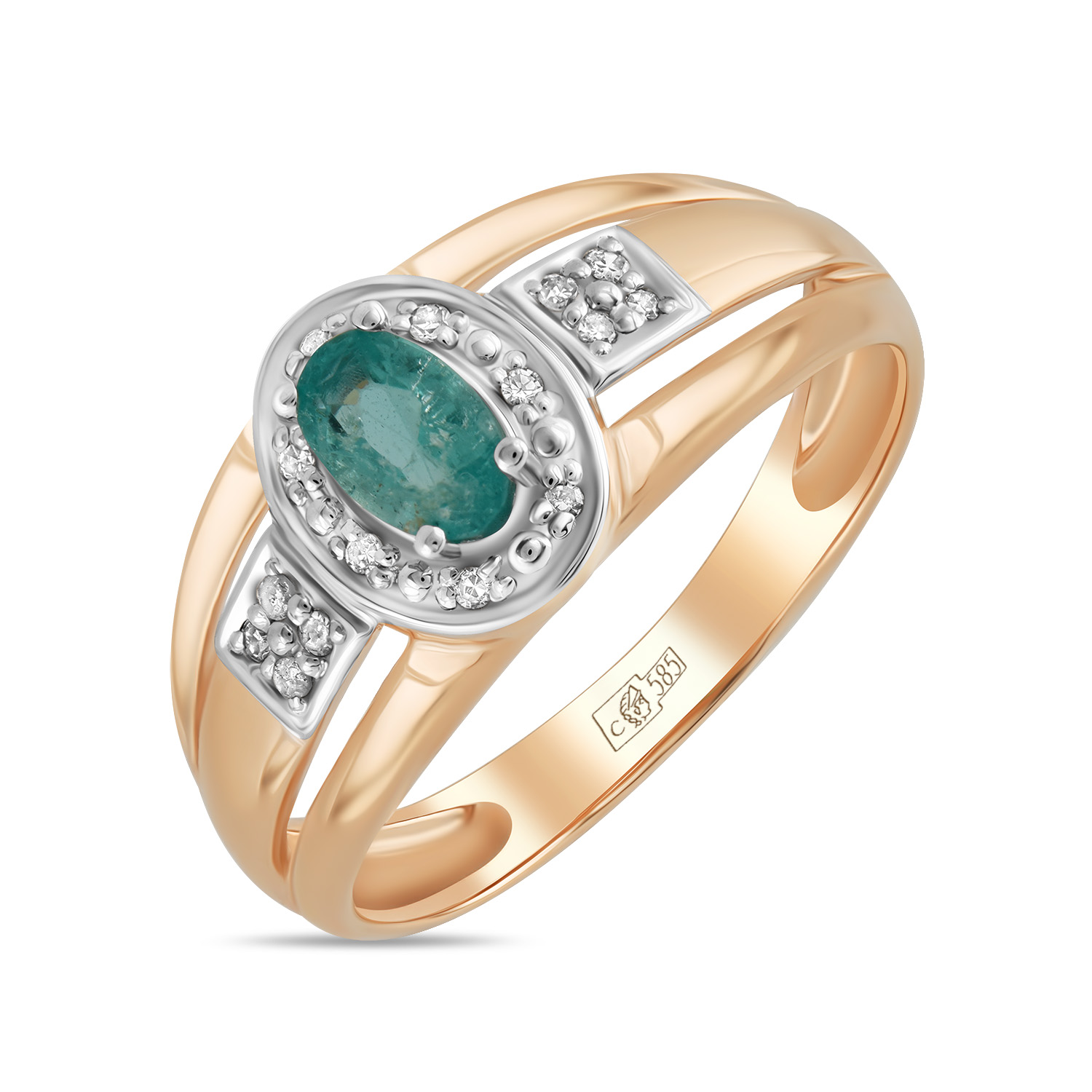 Кольца МЮЗ Золотое кольцо с бриллиантами и изумрудом 28595