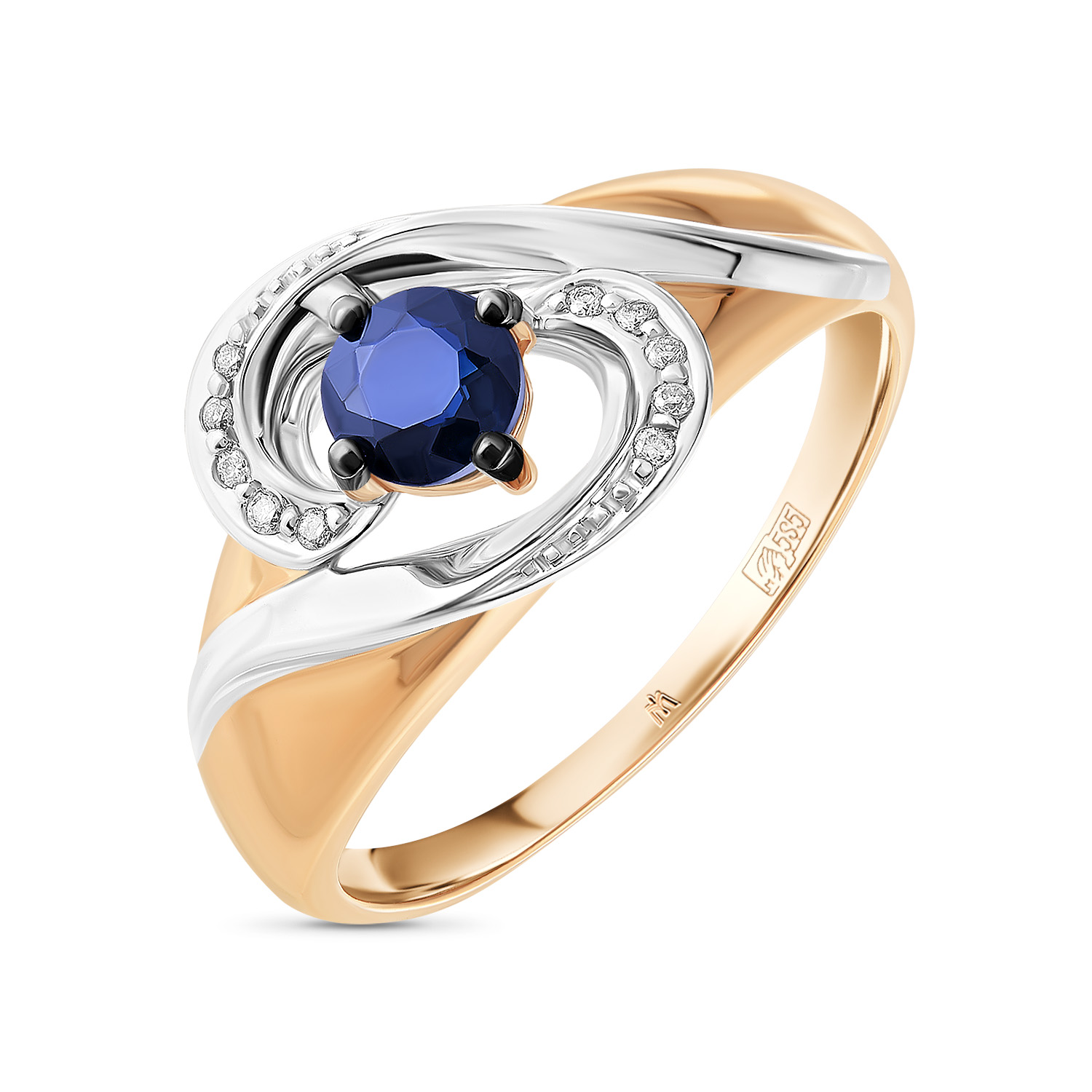 Кольца МЮЗ Золотое кольцо с бриллиантами и сапфиром 22795