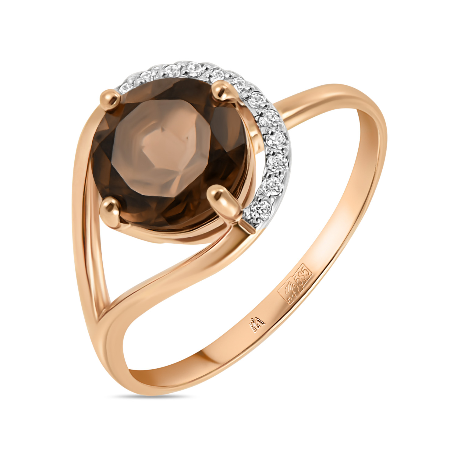 Кольца МЮЗ Золотое кольцо с кварцем и фианитами кольца мюз серебряное кольцо с кварцем и фианитами