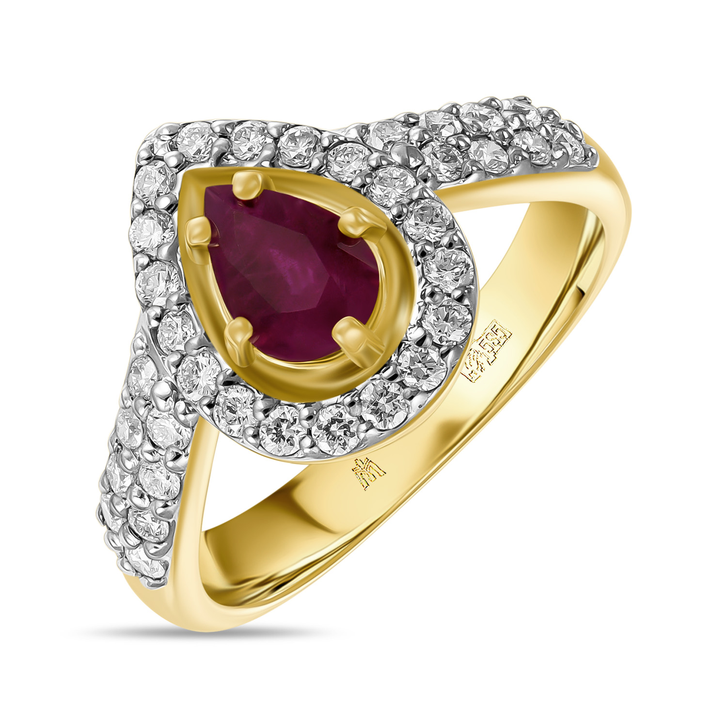 Кольца МЮЗ Золотое кольцо с бриллиантами и рубином