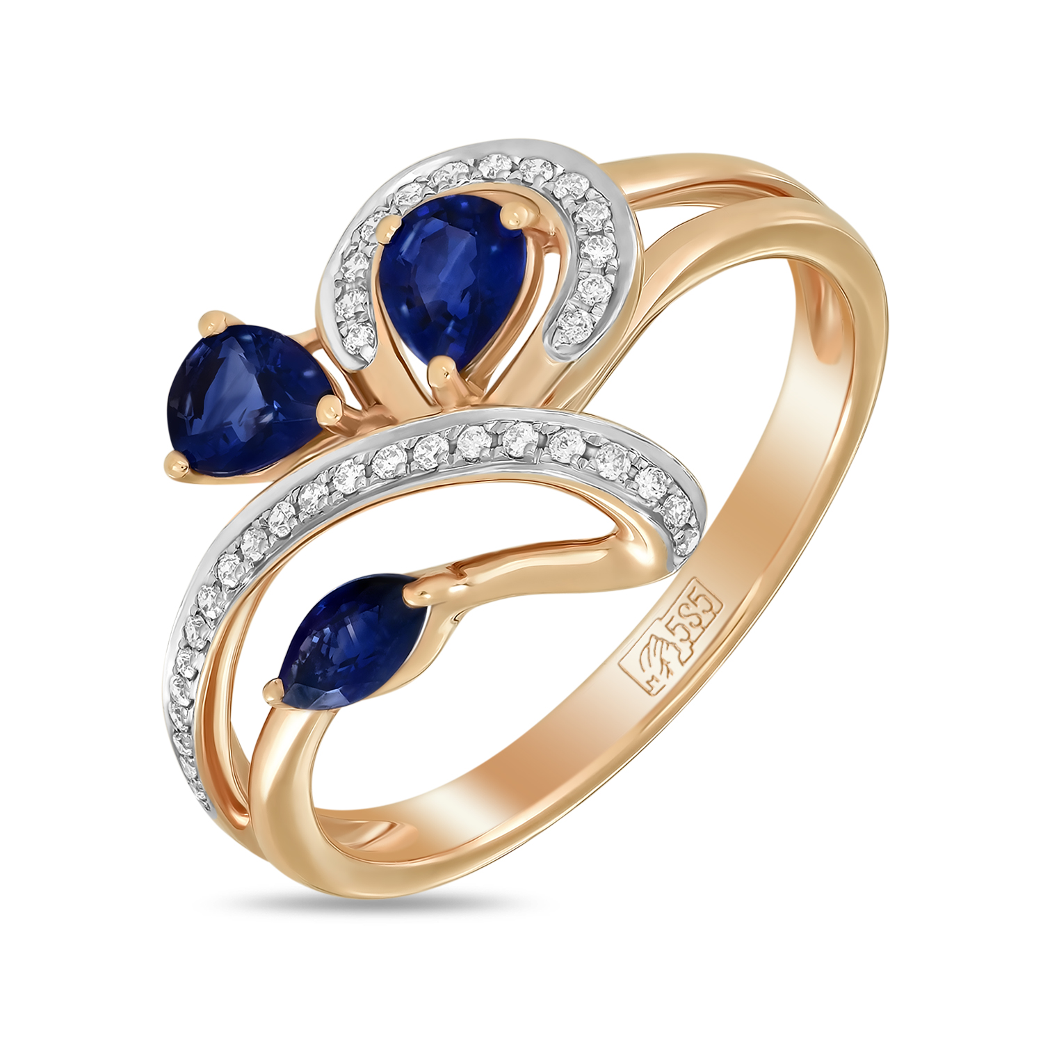 Кольца МЮЗ Золотое кольцо с бриллиантами и сапфирами 44395