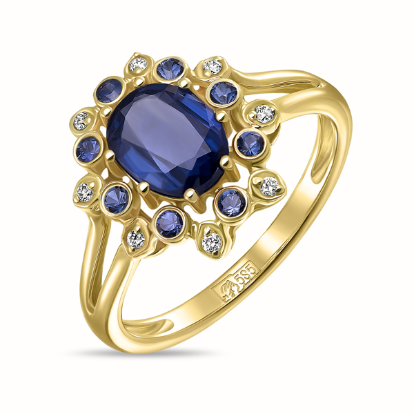 Кольца МЮЗ Золотое кольцо с бриллиантами, кианитом и сапфирами кольца мюз золотое кольцо с кианитом и цветными сапфирами