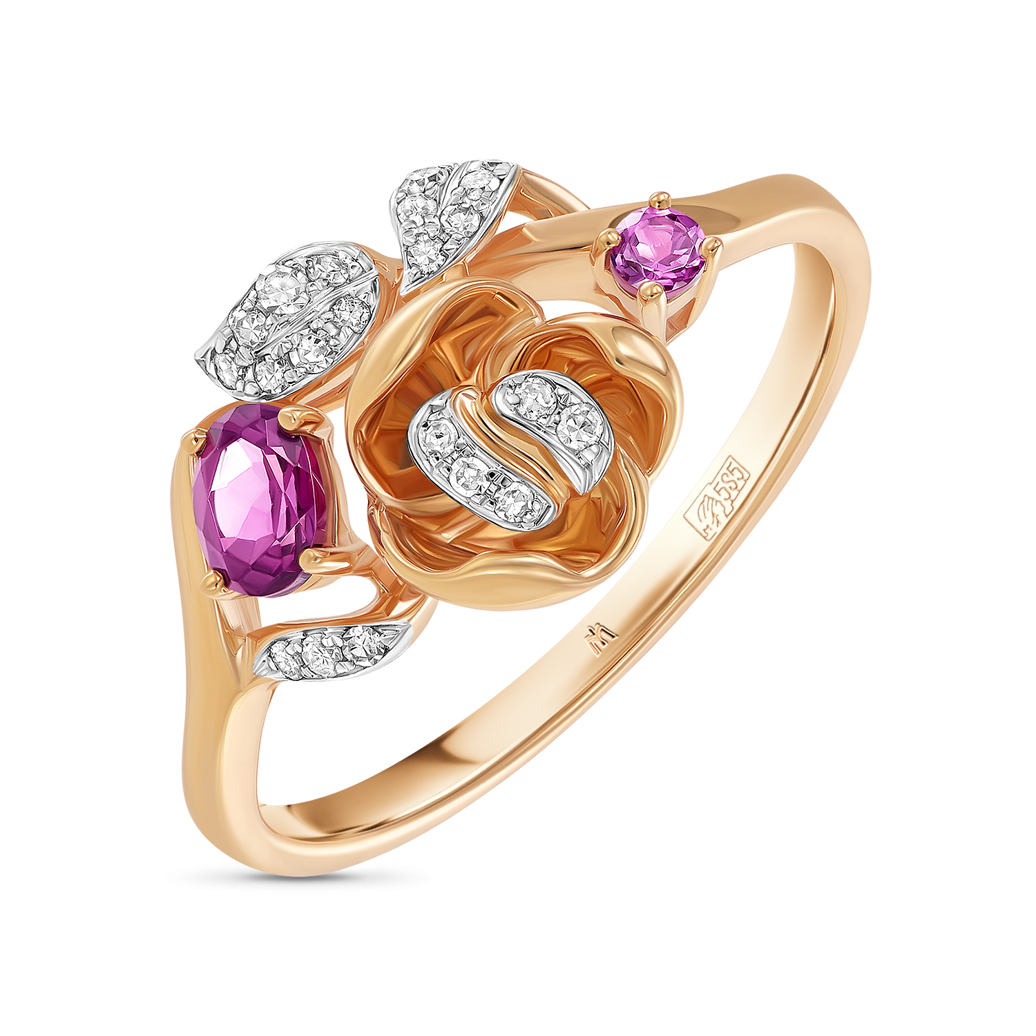 Кольца МЮЗ Золотое кольцо с бриллиантами и родолитом кольца мюз золотое кольцо с аметистом бриллиантами гранатом и родолитом