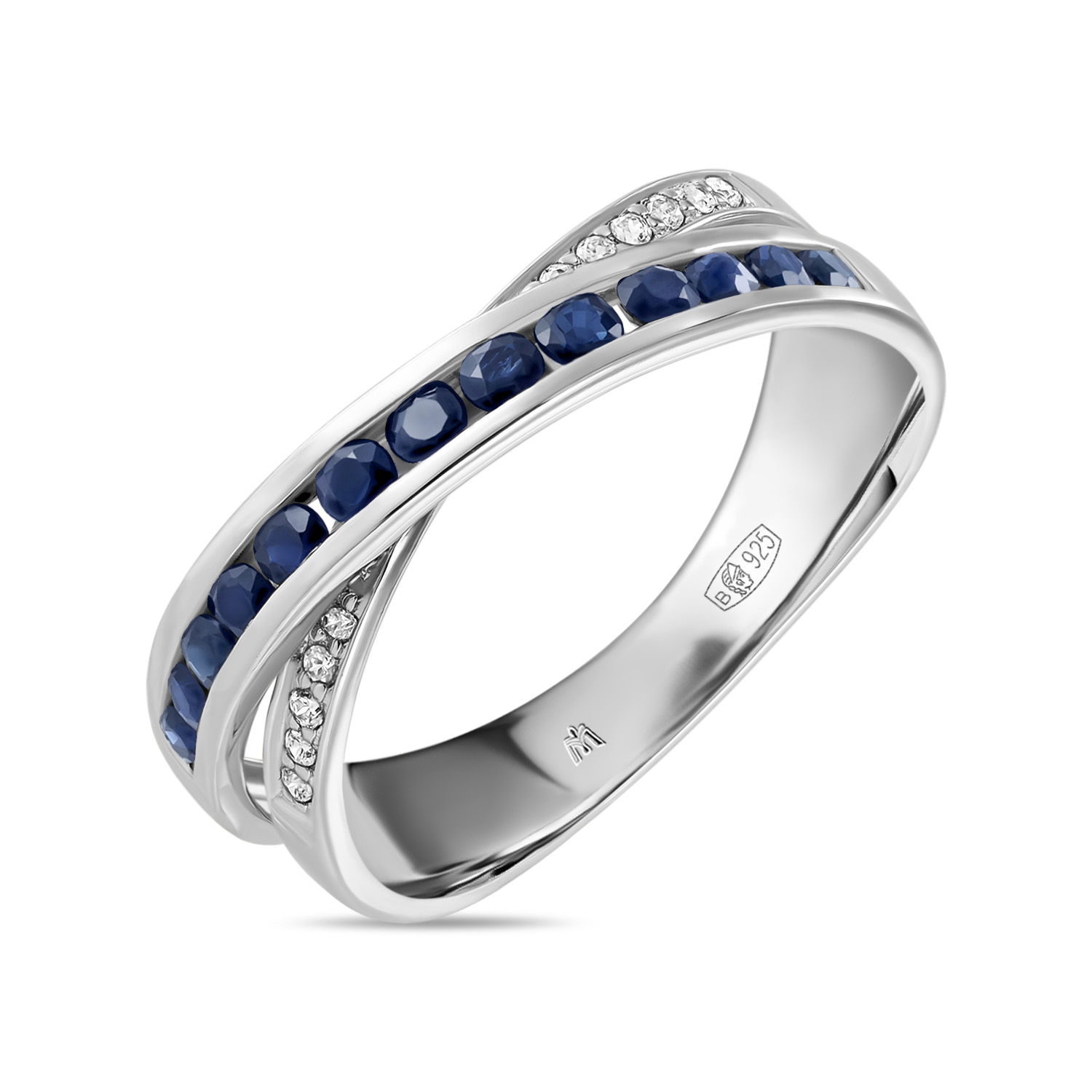 Серебряное кольцо c сапфирами и фианитами