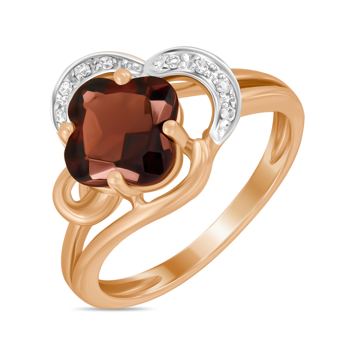 Кольца МЮЗ Золотое кольцо с бриллиантами и гранатом кольца мюз золотое кольцо с бриллиантами и гранатом