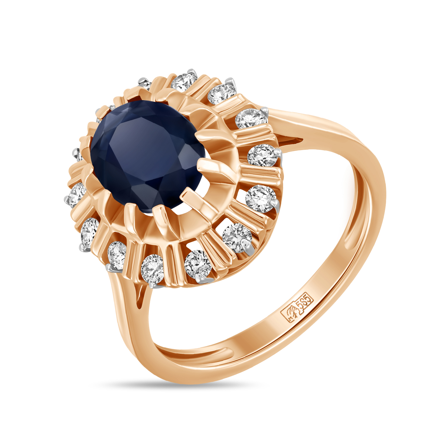 Кольца МЮЗ Золотое кольцо с бриллиантами и корундом кольцо с корундом капля в цирконах