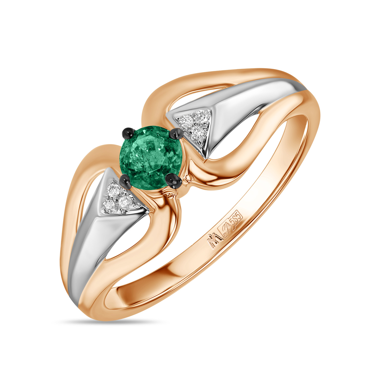 Кольца МЮЗ Золотое кольцо с бриллиантами и изумрудом 22596