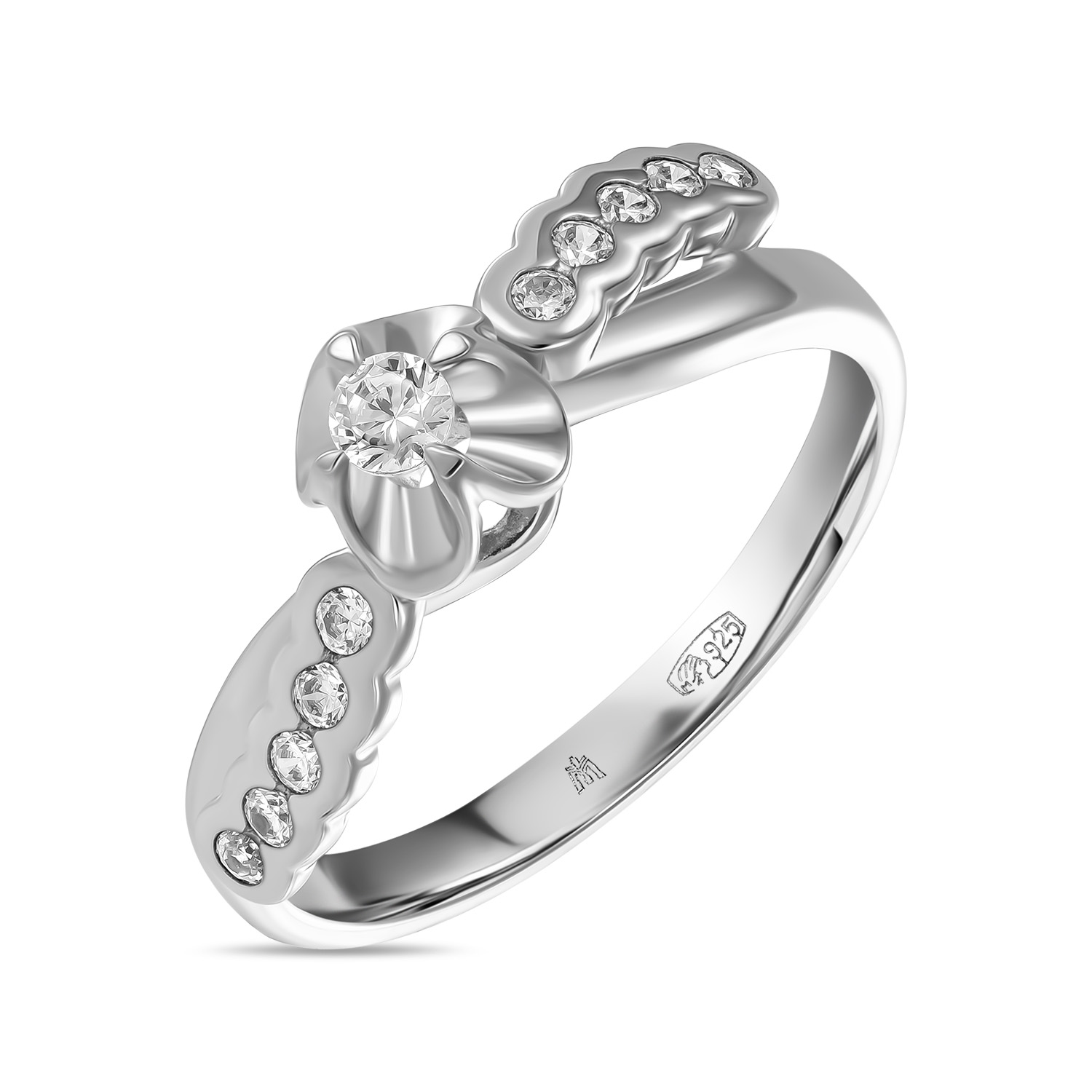 Кольца МЮЗ Серебряное кольцо с фианитами кольца мюз серебряное кольцо с цитрином и фианитами