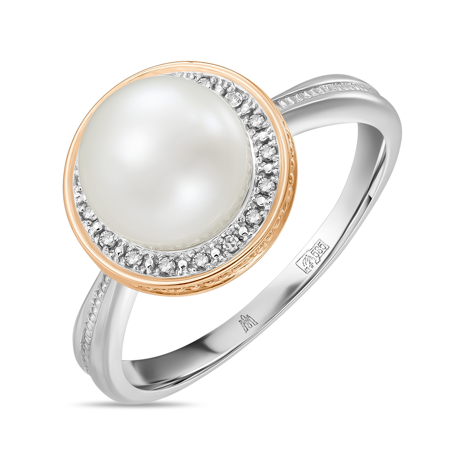 Кольца МЮЗ Золотое кольцо с бриллиантами и жемчугом 35195