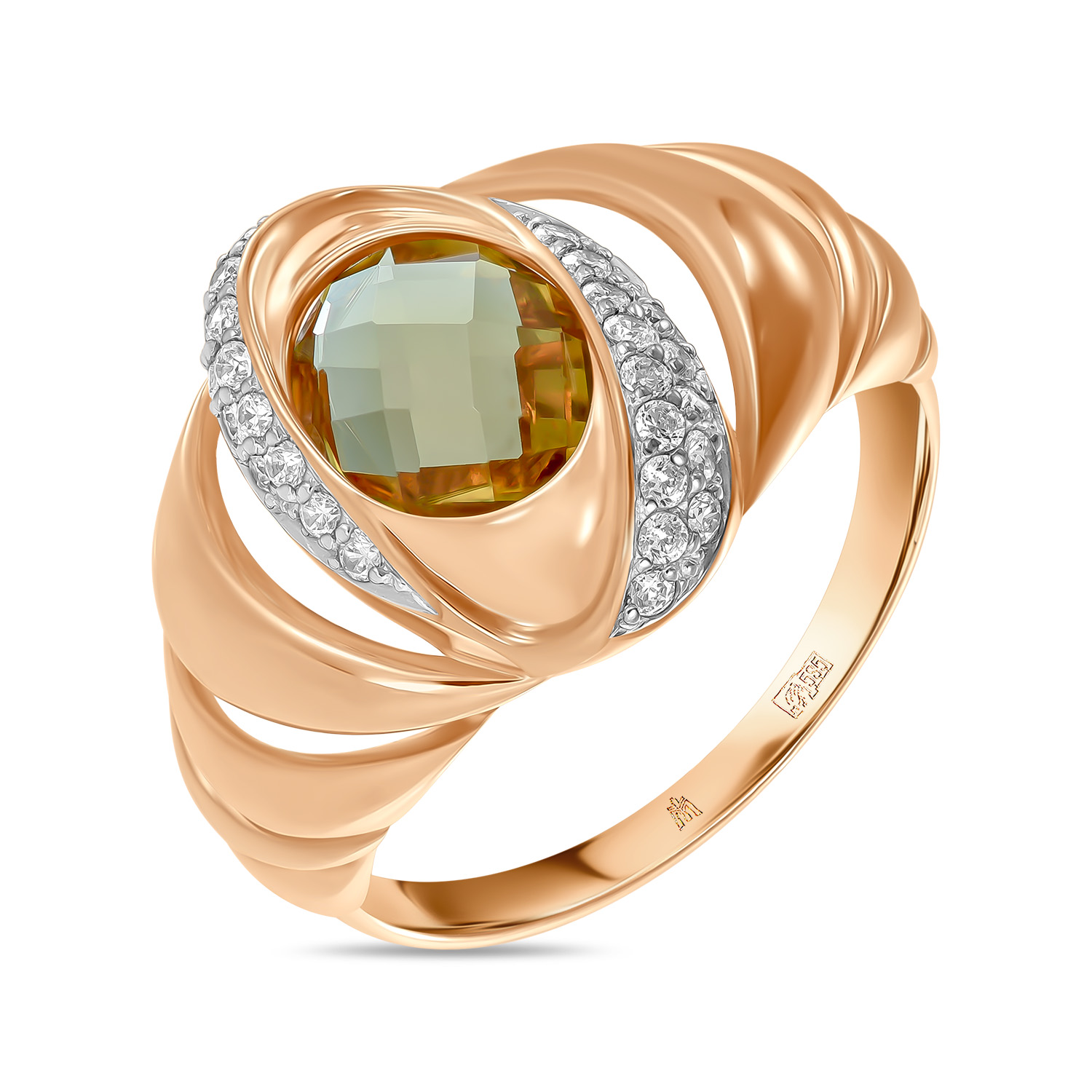 Кольца МЮЗ Золотое кольцо с наноситал султанитом и фианитами серебряное кольцо леди с султанитом и фианитами